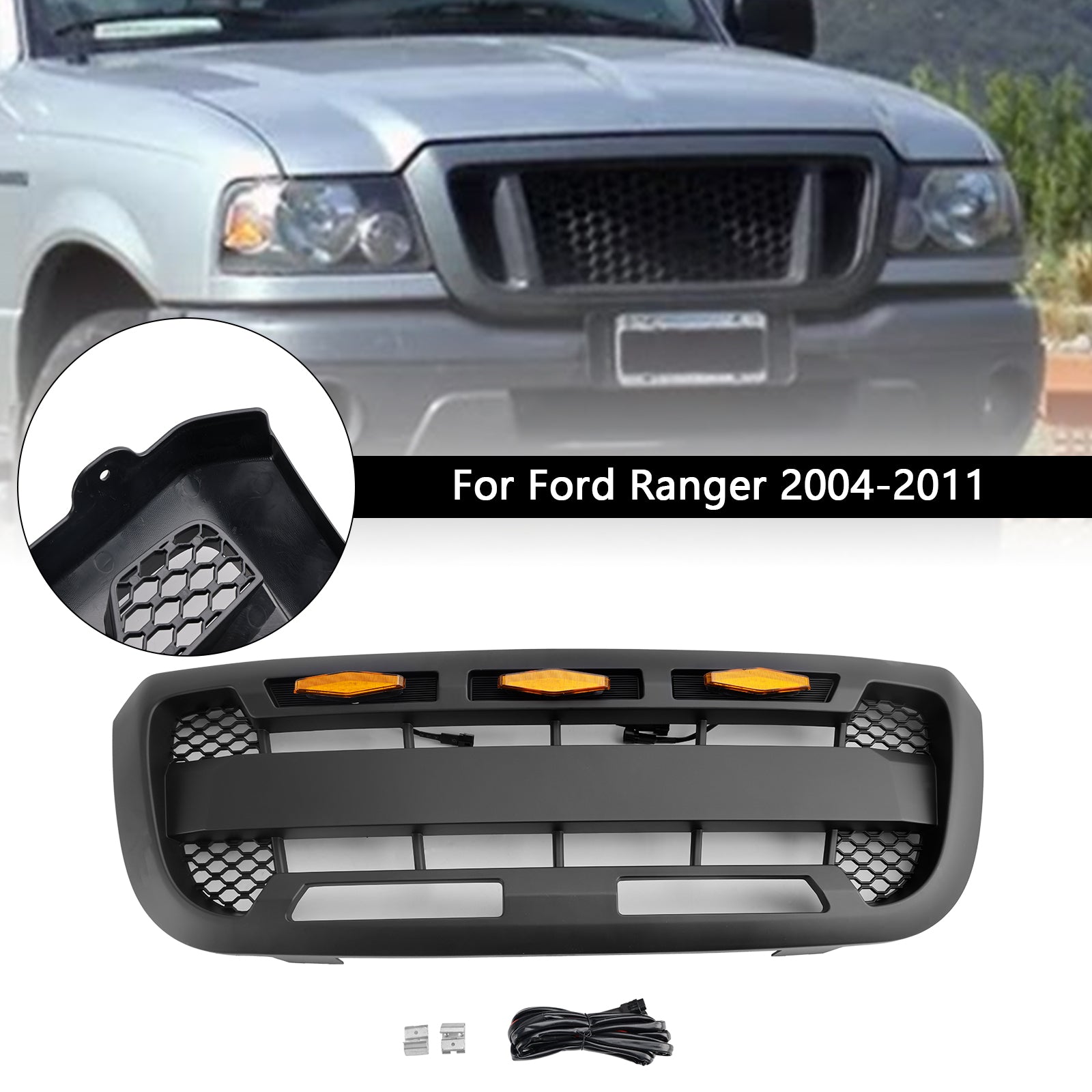 2004-2011 Ford Ranger avec lumière LED Grille de pare-chocs avant noire mate