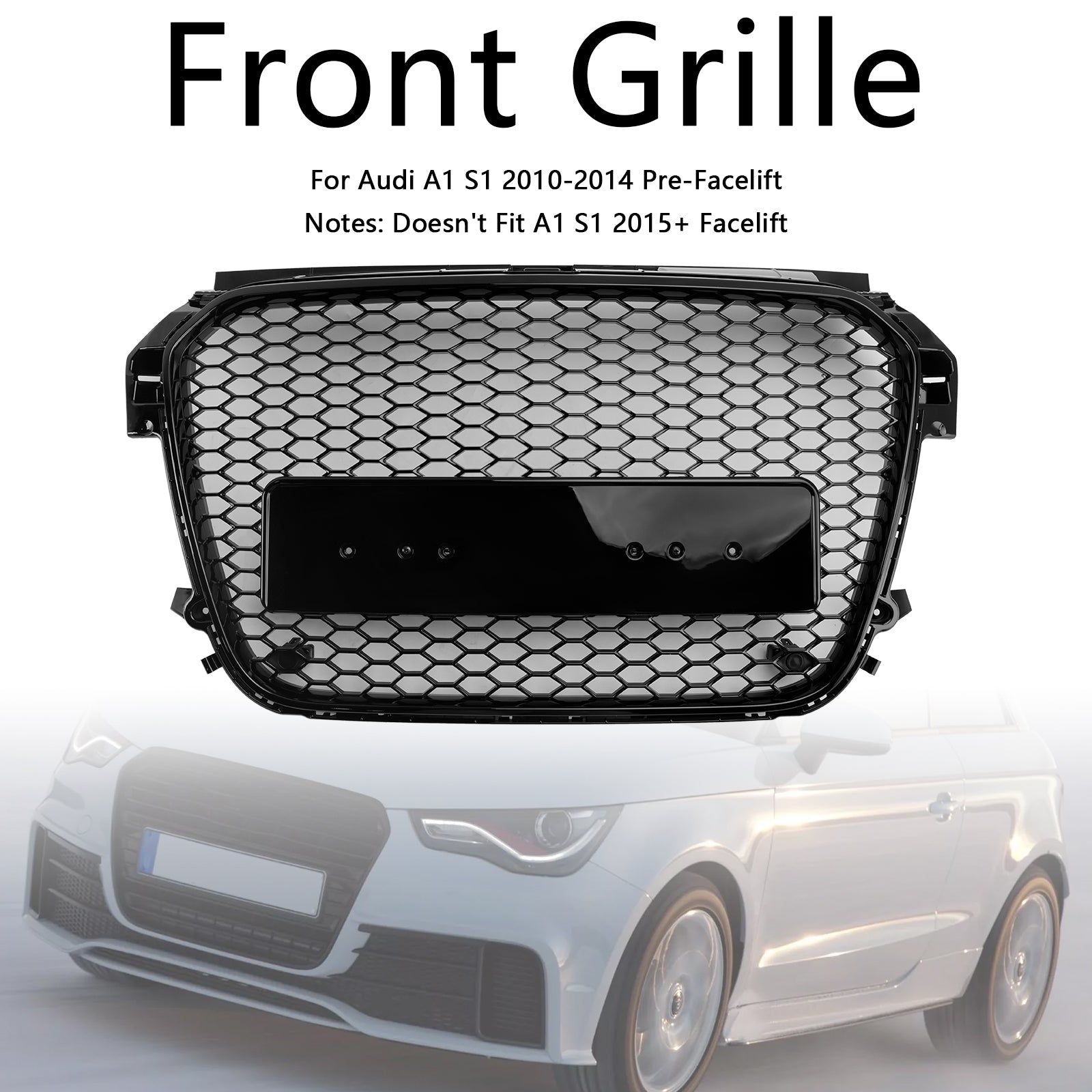 2010-2014 Audi A1 S1 Pre-Facelift Glanzend Zwart Honingraat Bumper Grill Grille