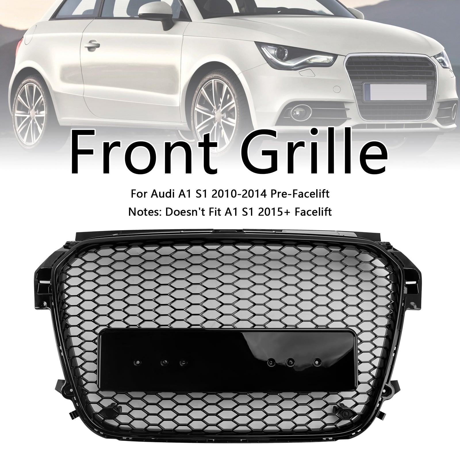 2010 2011 2012 2013 2014 Audi A1 S1 Pre-Facelift Glanzend Zwart Honingraat Bumper Grill Grille