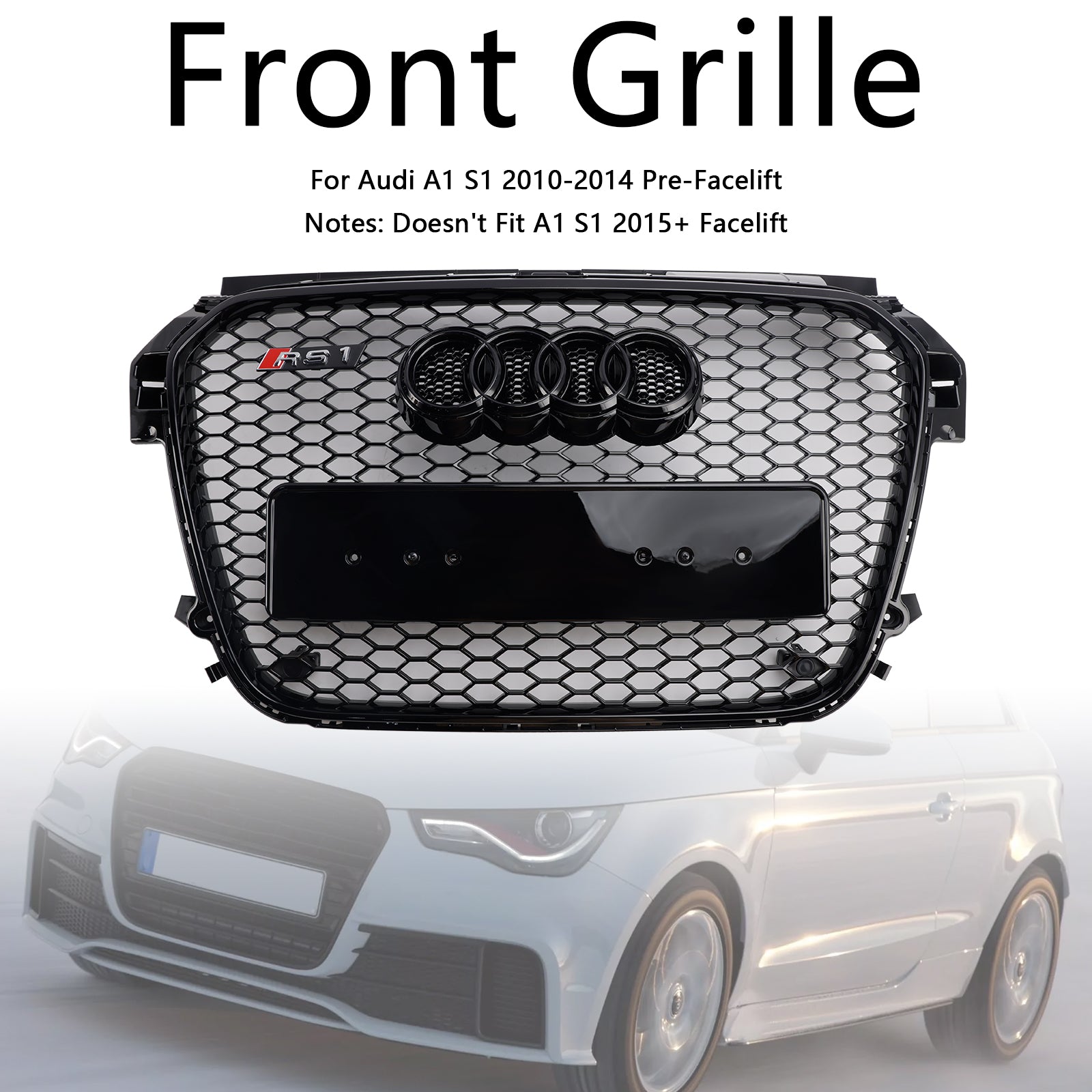 2010-2014 Audi A1 S1 pred fatiflifetom Gloss Black Front Honeycomb Bumper Grill Grill