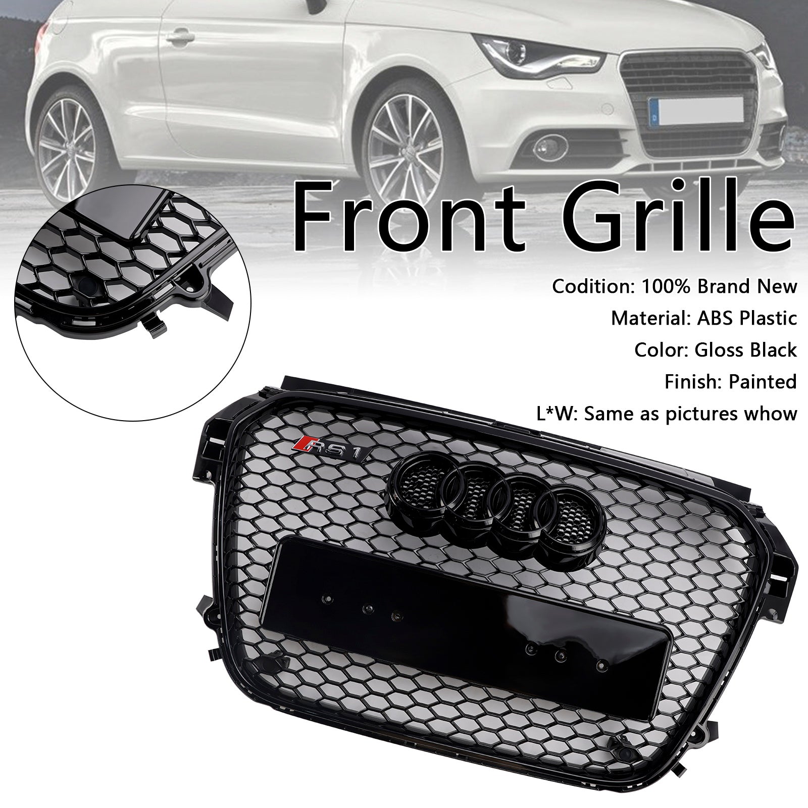 2010-2014 Audi A1 S1 pred fatiflifetom Gloss Black Front Honeycomb Bumper Grill Grill