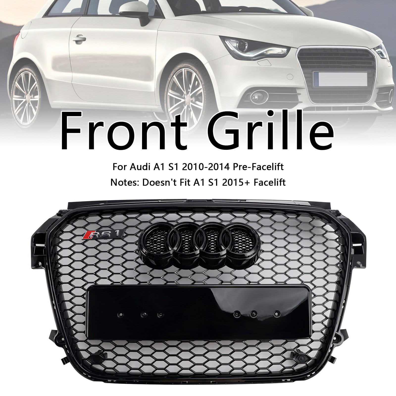 2010-2014 Audi A1 S1 pred fatiflifetom Gloss Black Front Honeycomb Bumper Grill Grill