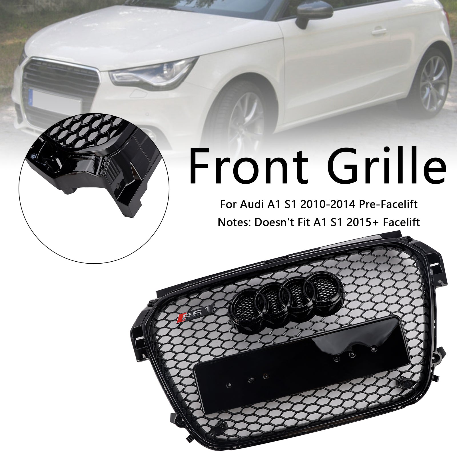 2010-2014 Audi A1 S1 pred fatiflifetom Gloss Black Front Honeycomb Bumper Grill Grill