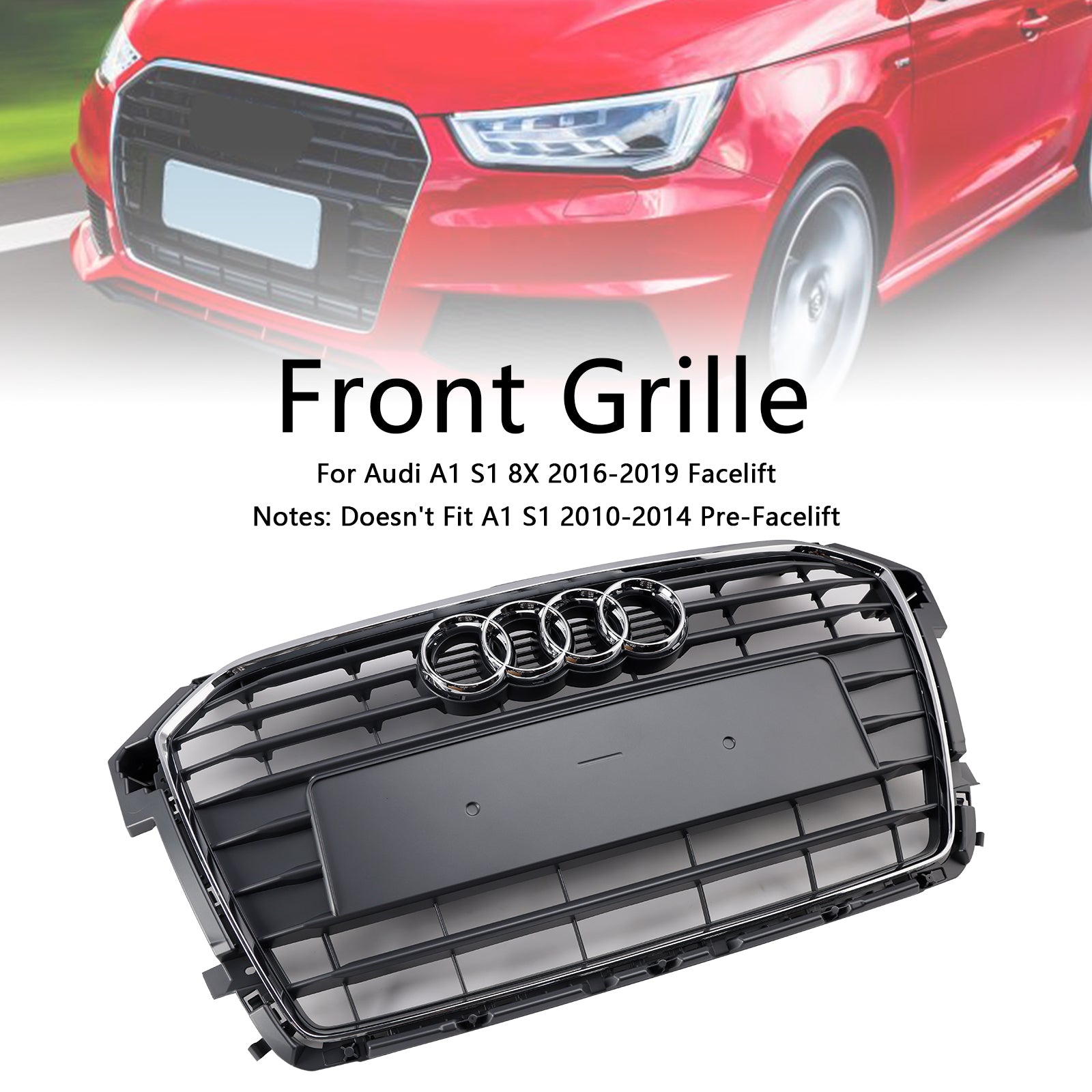 2016-2019 Audi A1 S1 Mk1 Facelift Chrome Front Bumper Grille Grill