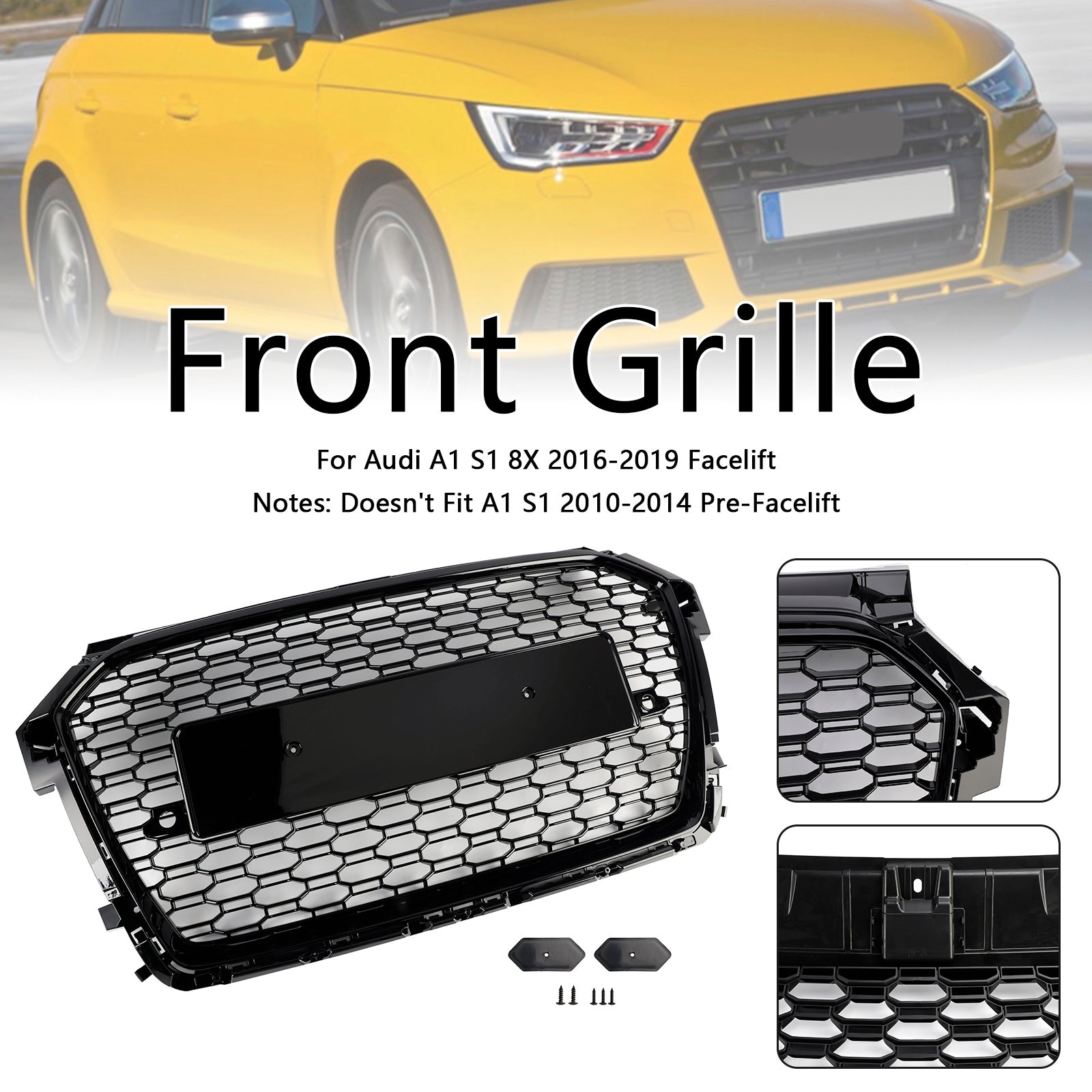 2016 2017 2018 2019 Audi A1 S1 8X Facelift RS Style Honeycomb Bumper Grille Black