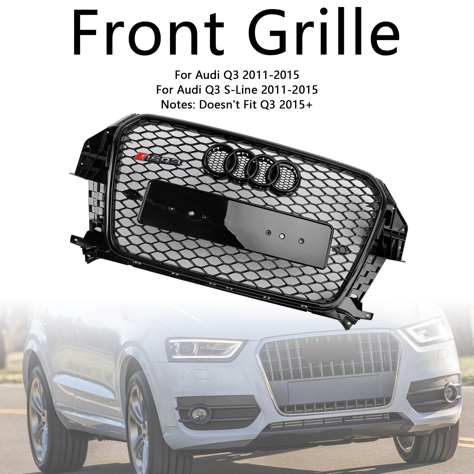 2011-2015 Audi Q3 S-Line RSQ3 Style Gloss Gloss Black Front Honeycomb Mash Grille