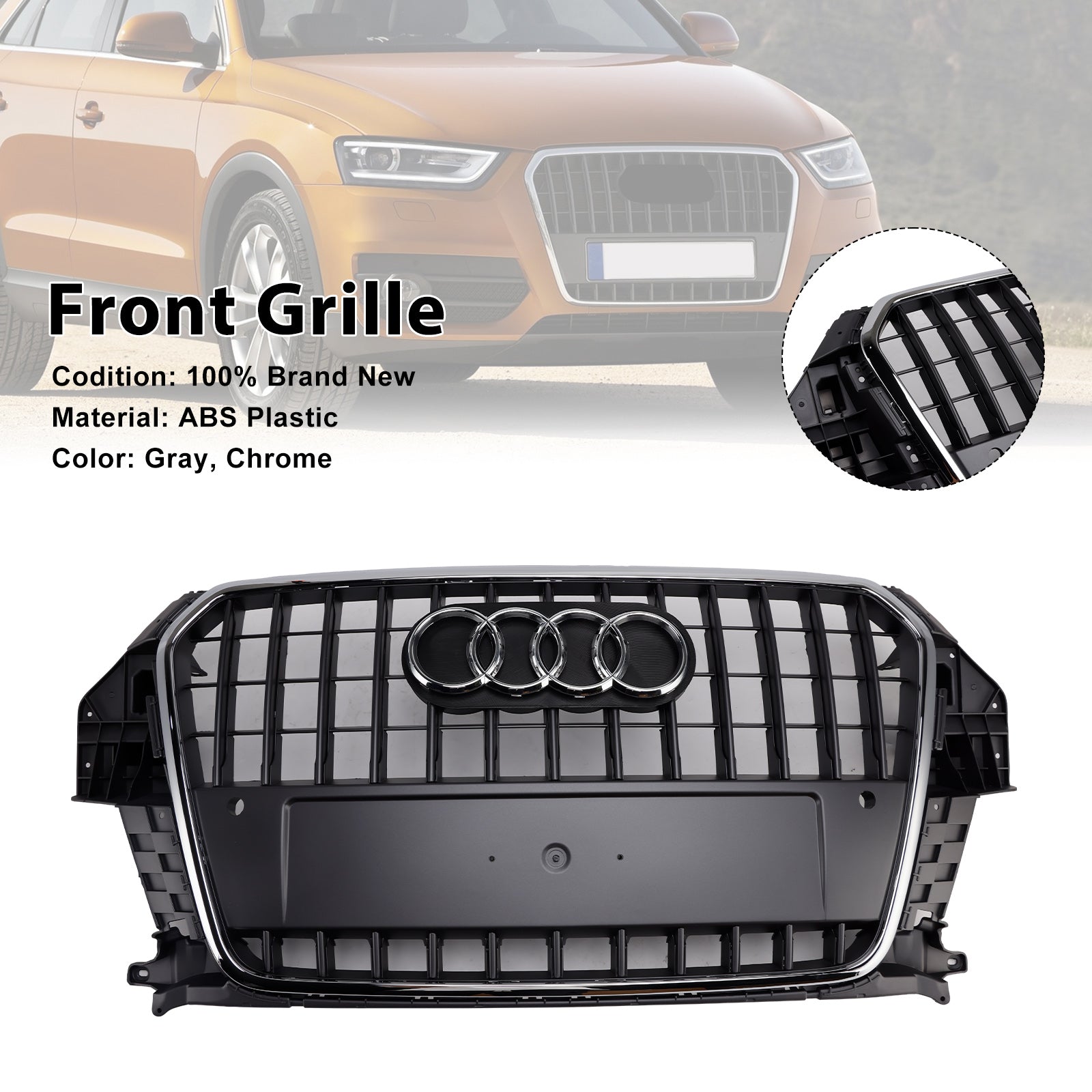 2011-2015 Audi Q3/S-Line Gray Chrome Front Mesh Grille Grill 5060531048501