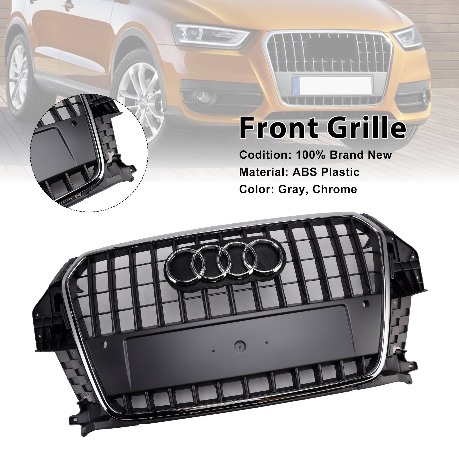 2011-2015 Audi Q3/S-Line Gray Chrome Front Mesh Grille Grill 5060531048501