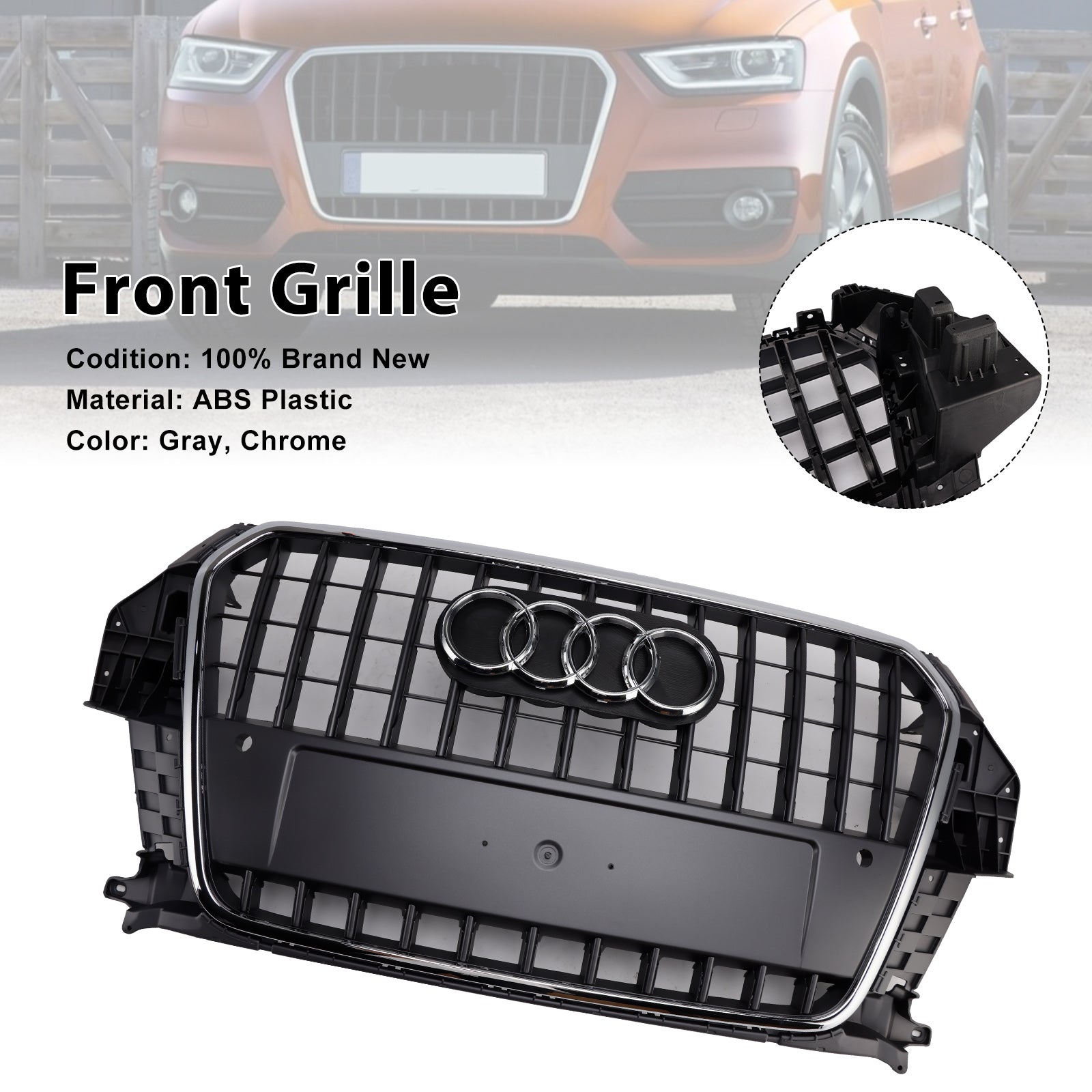 2011-2015 Audi Q3/S-Line Gray Chrome Front Mesh Grille Grill 5060531048501