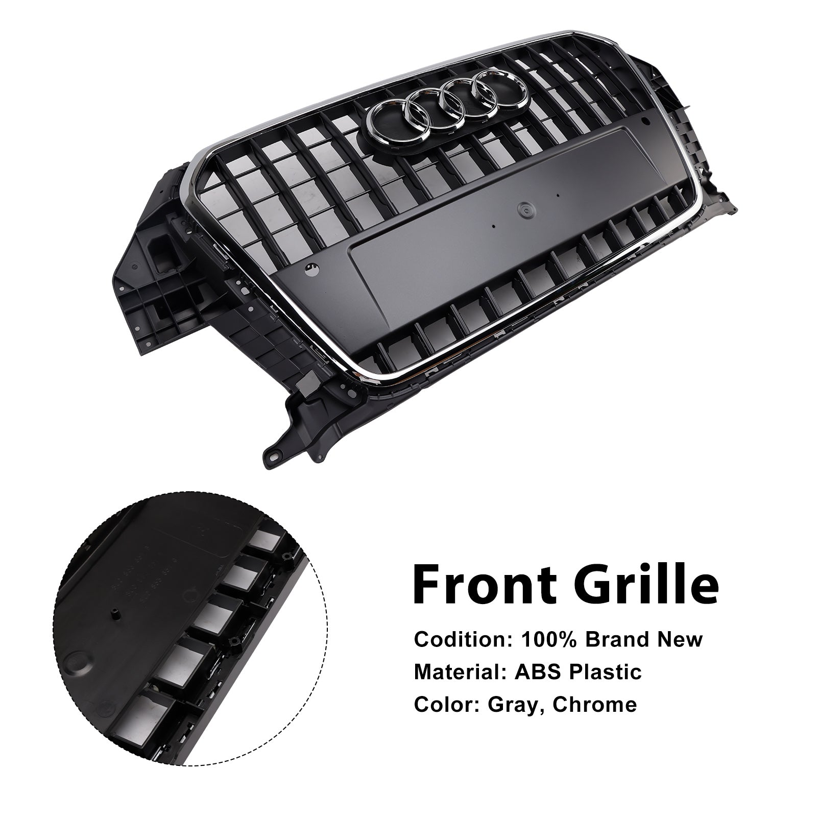 2011-2015 Audi Q3/S-Line Gray Chrome Front Mesh Grille Grill 5060531048501