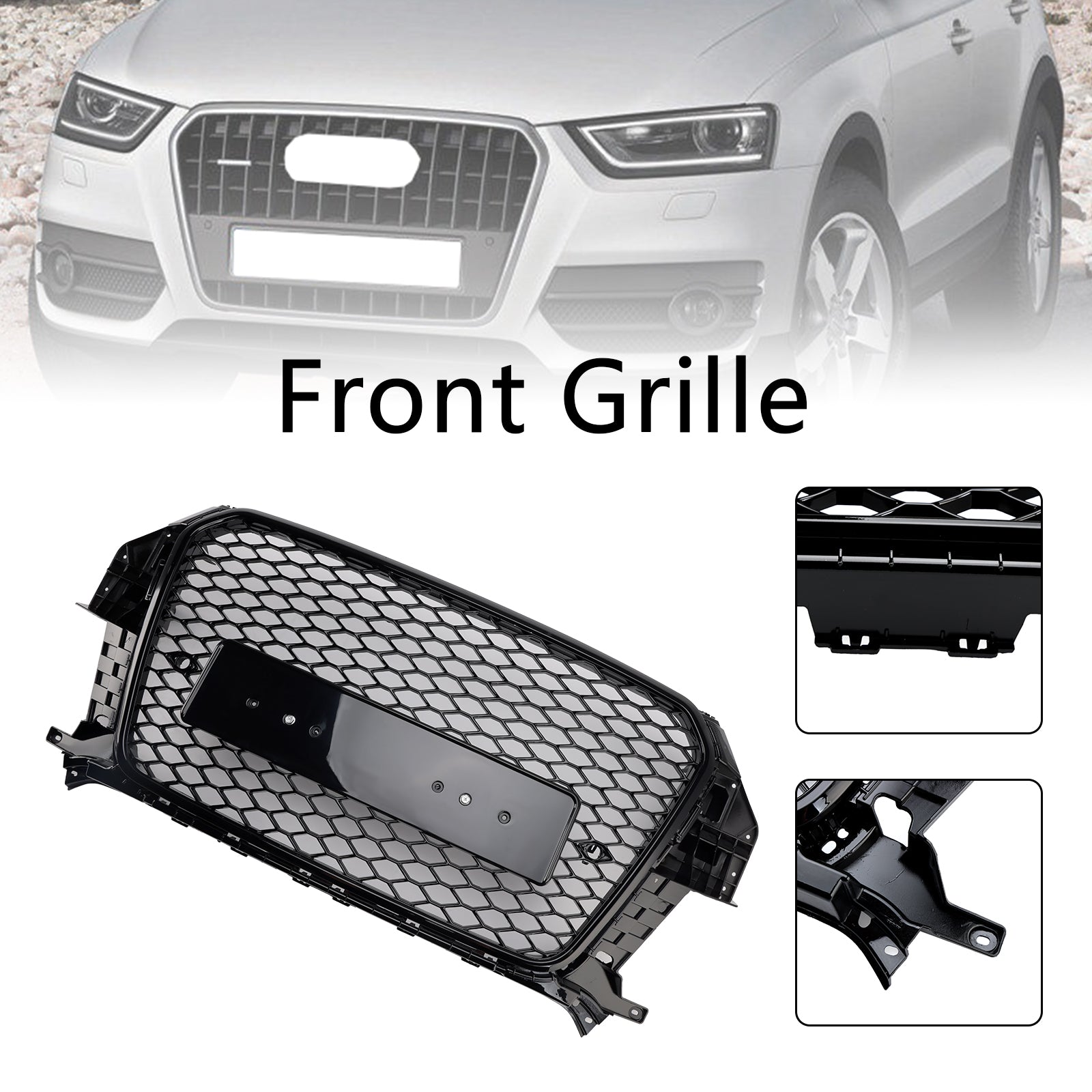 RSQ3 Style Front Honeycomb Mesh Grille Fit Audi Q3 2011-2015 Gloss Black