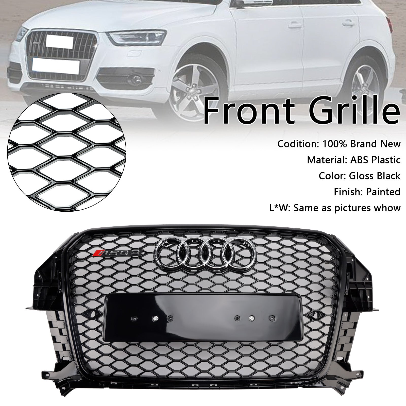 2011-2015 Audi Q3 S-Line RSQ3 Style Front Honeycomb Mesh Grille Bloss Black