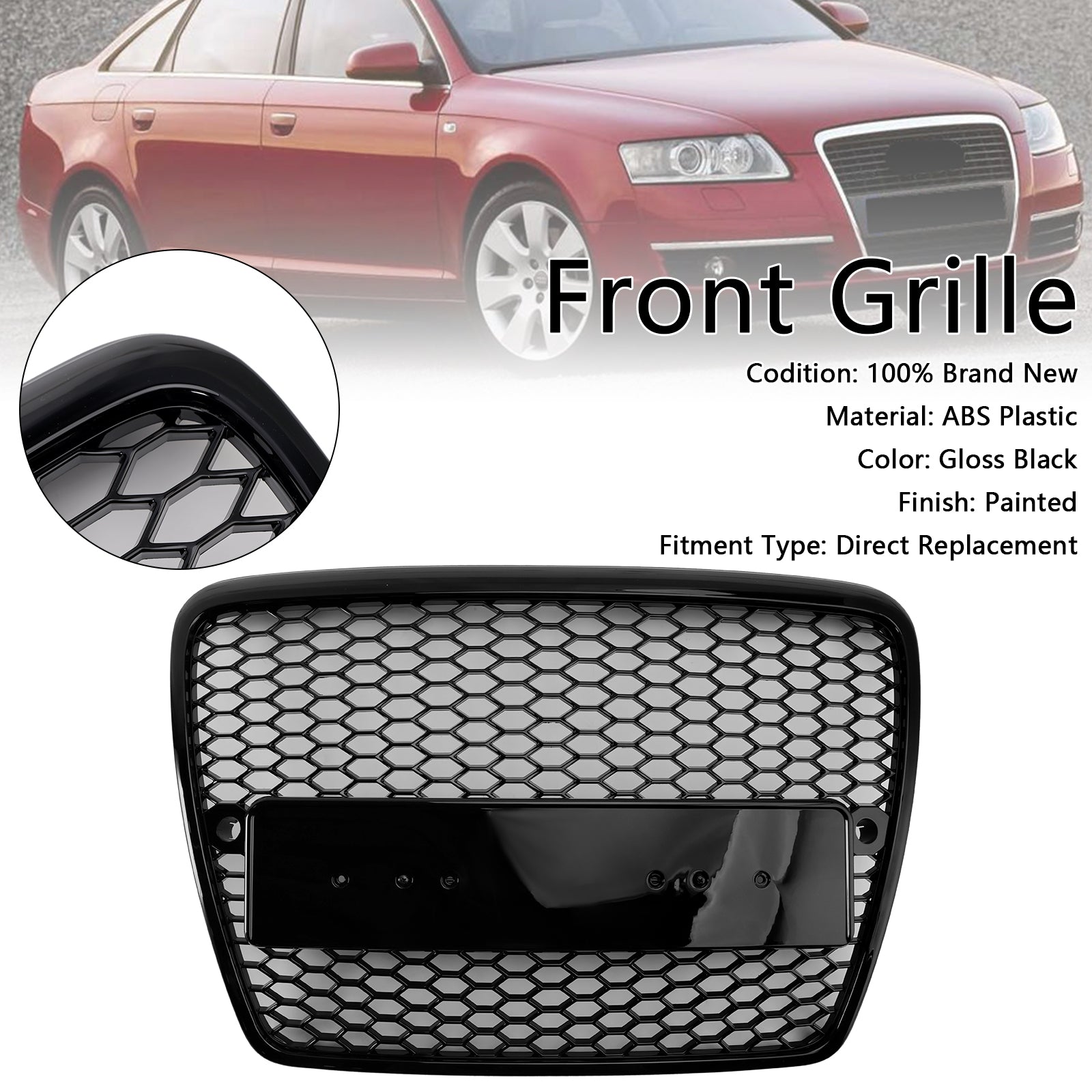 2004-2008.10 Audi A6 C6 Pre-Facelift Black Front Honeycomb Bumper Grill Grill
