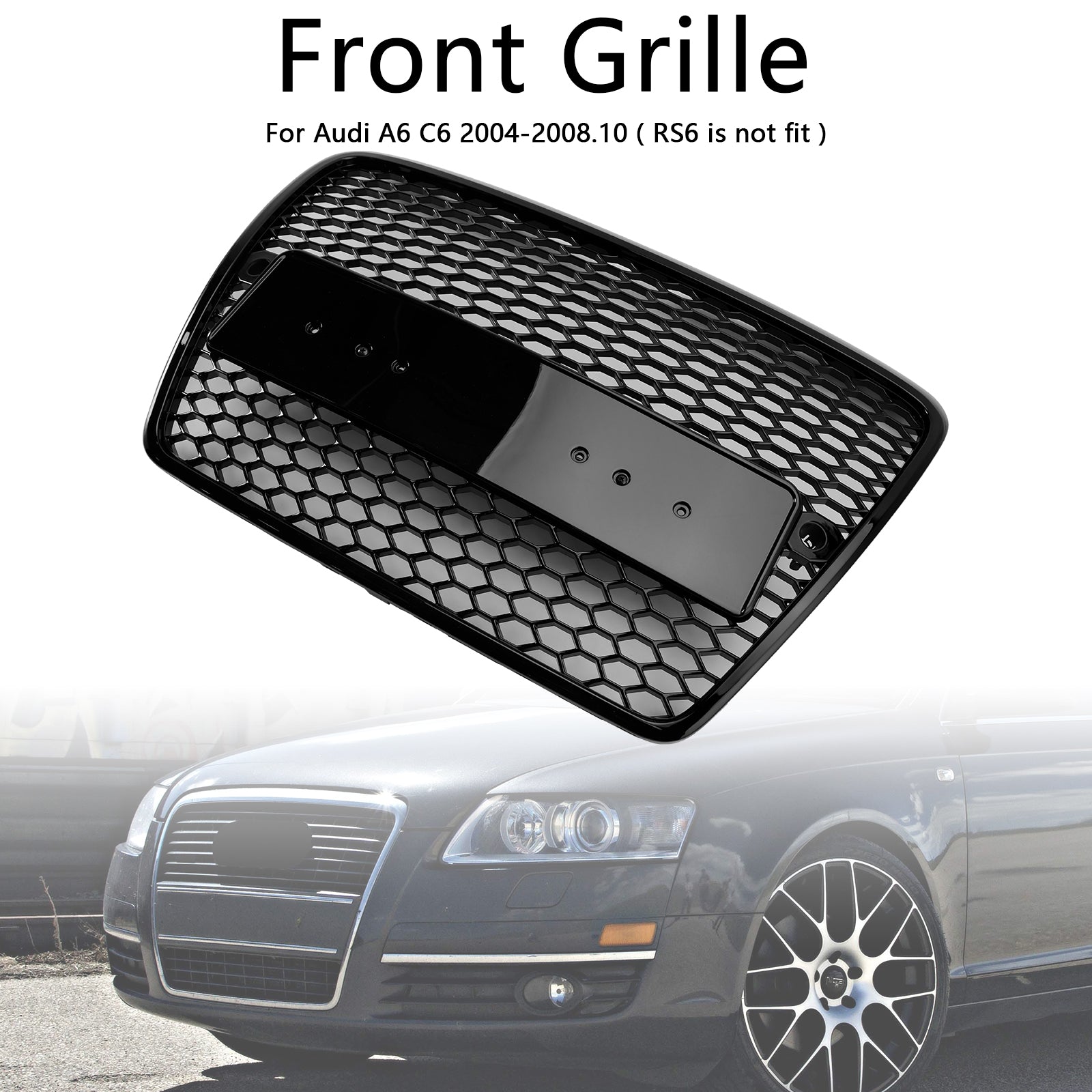 2004-2008.10 Audi A6 C6 Pre-Facelift Black Front Honeycomb Bumper Grill Grill