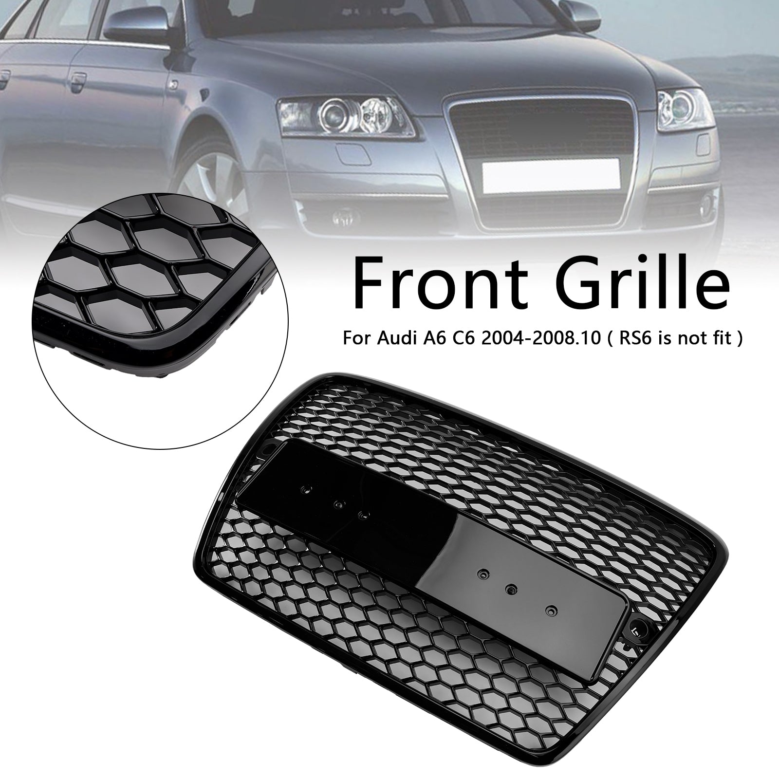 2004-2008.10 Audi A6 C6 Pre-Facelift Black Front Honeycomb Bumper Grill Grill