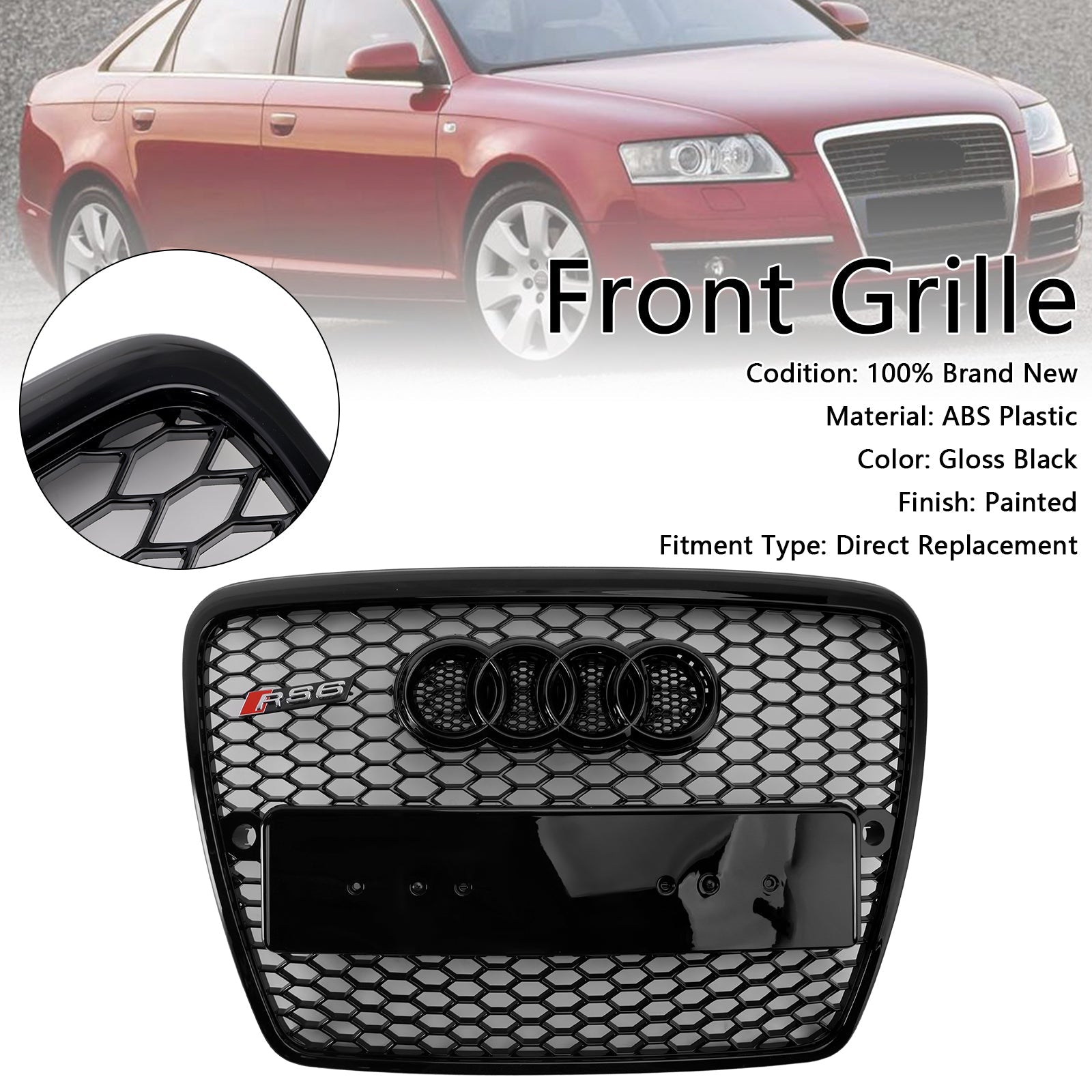 2004 2005 2006 2007 2008 Audi A6 C6 Pre-Facelift Black Front Honeycomb Bumper Grill Grill
