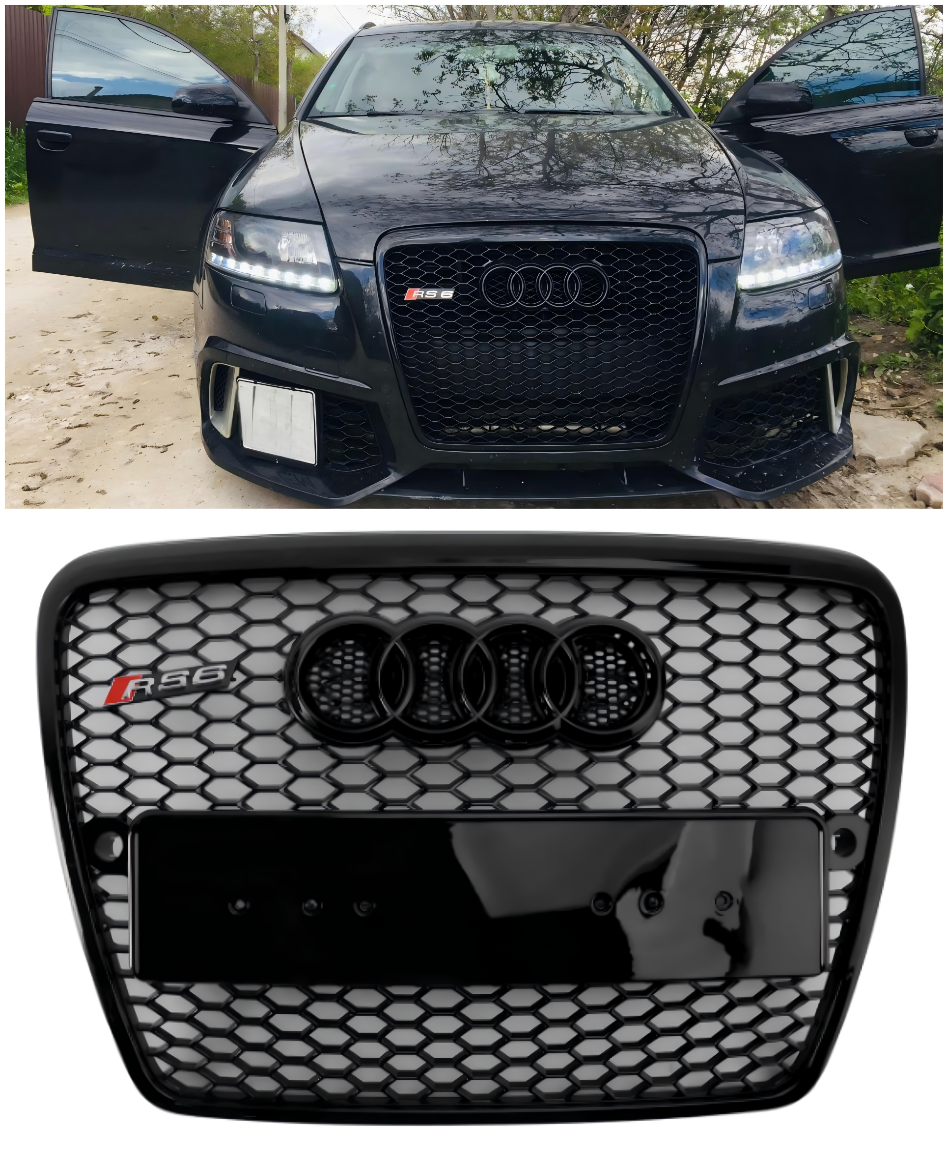 2004-2008.10 Audi A6 C6 Pre-Facelift Black Front Honeycomb Bumper Grill Grille
