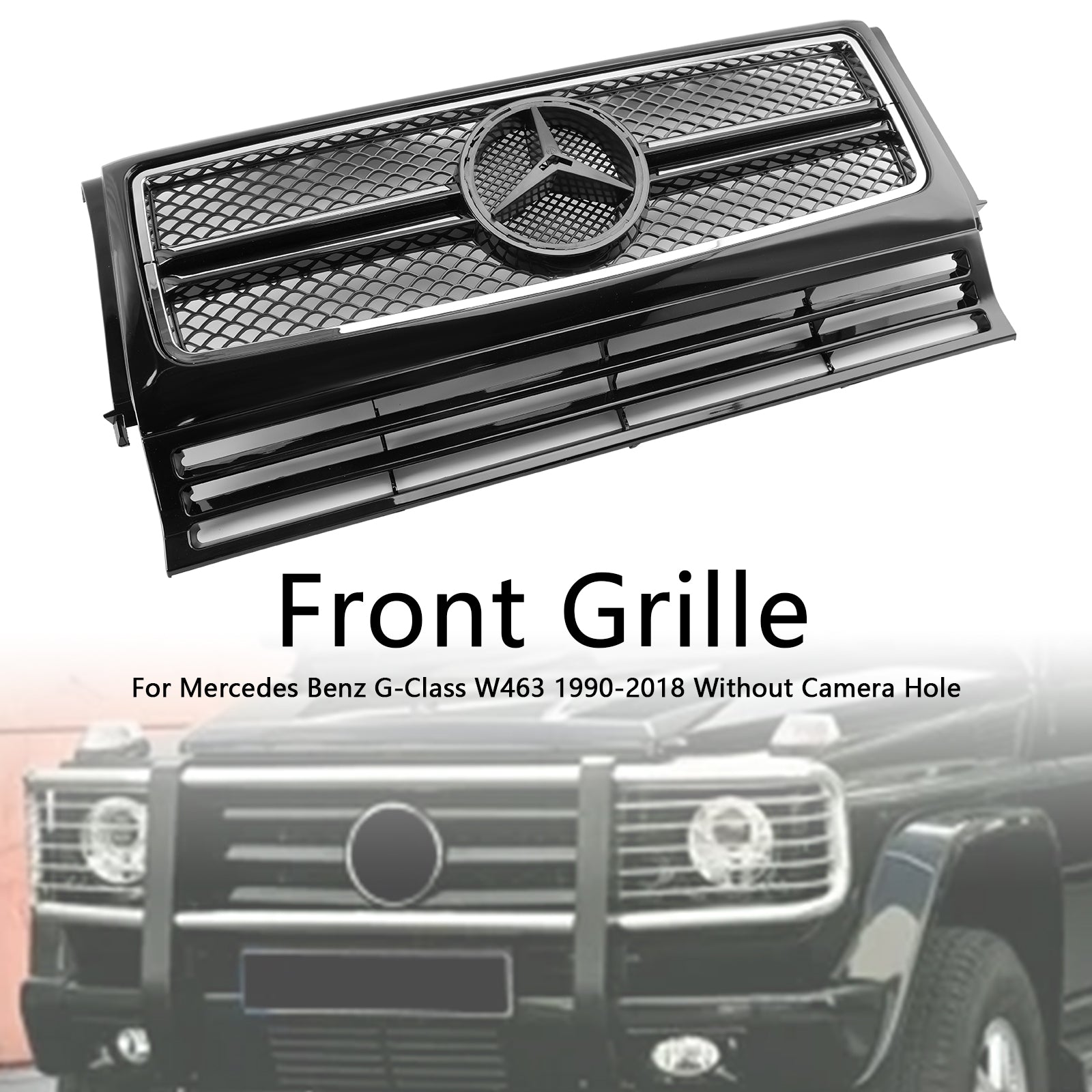 Mercedes Benz Classe G 1990-2018 W463 Grille de pare-chocs avant noire chromée