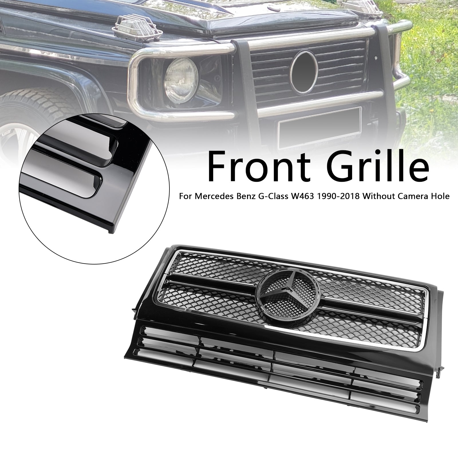 Mercedes Benz Classe G 1990-2018 W463 Grille de pare-chocs avant noire chromée