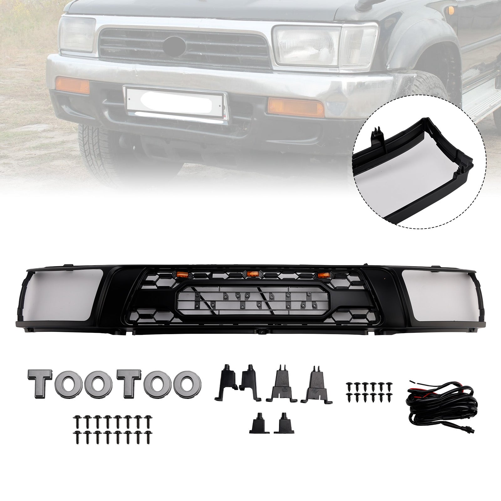 1992-1995 Toyota 4Runner avec calandre de pare-chocs avant noire mate à LED