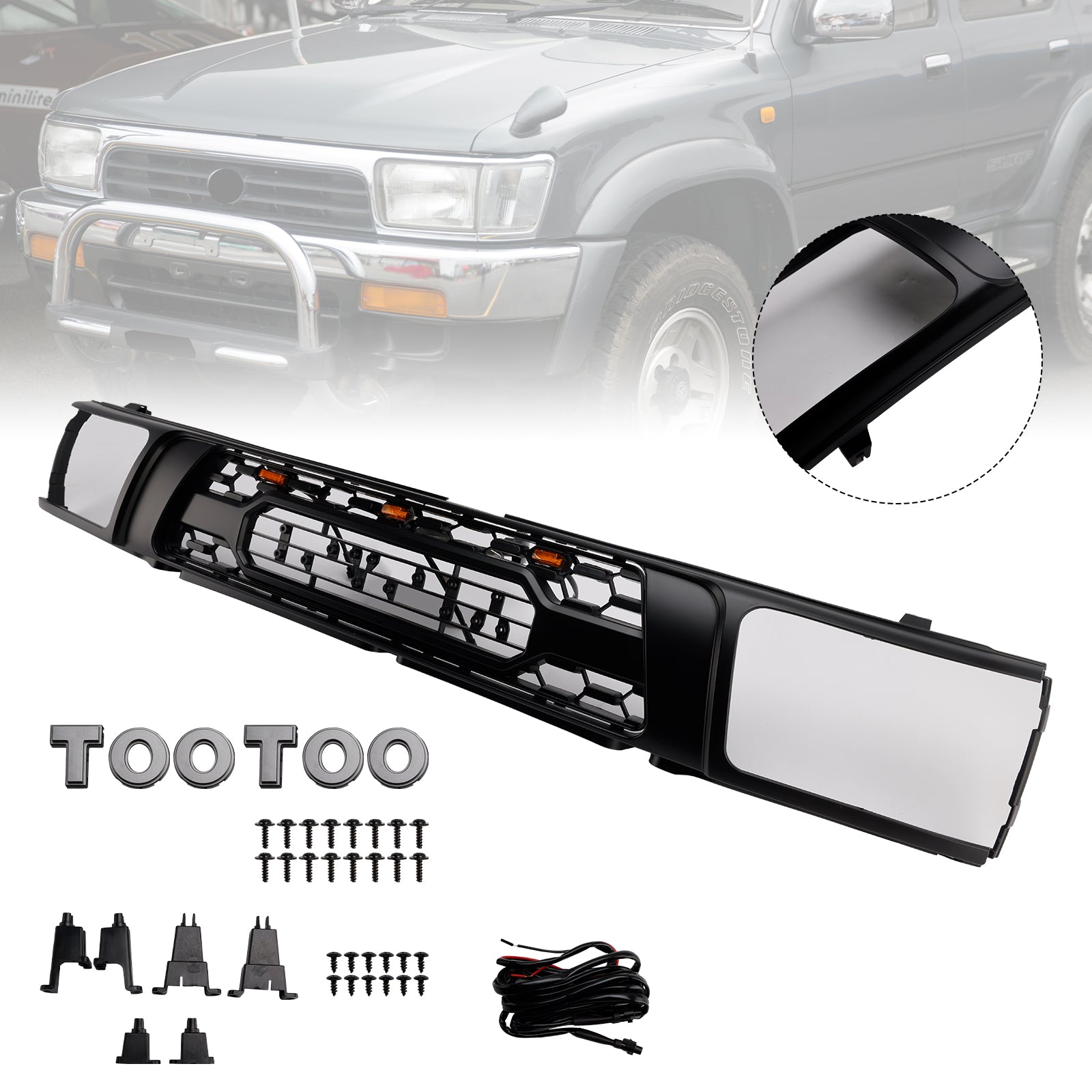 1992-1995 Toyota 4Runner With Led Matte Black Front Bumper Grill Grille