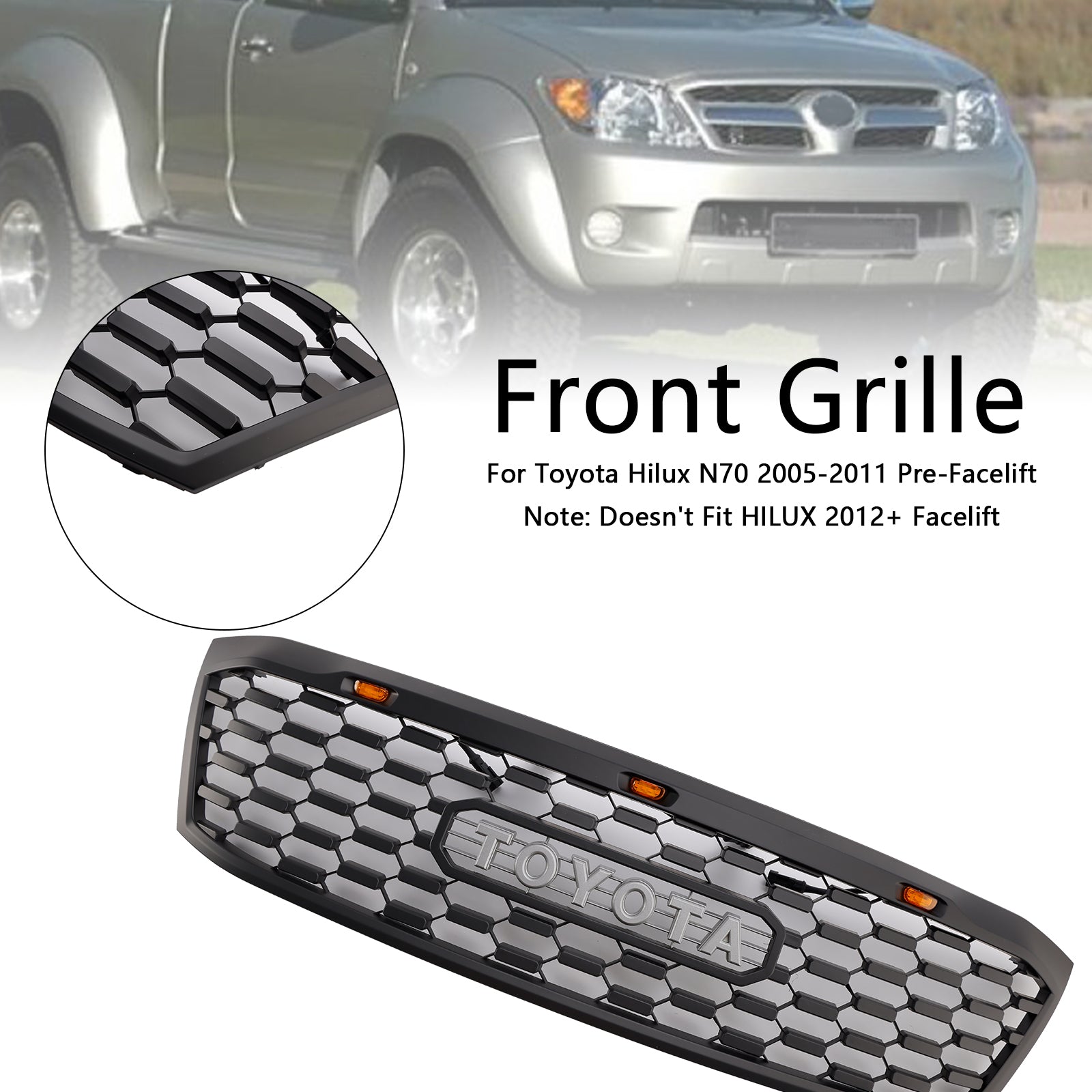 2005-2011 Toyota Hilux N70 pre-facelift met LED zwarte voorbumpergrille