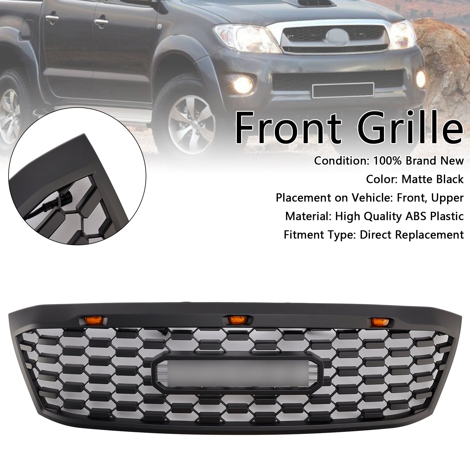 2005-2011 Toyota Hilux N70 pré-lifting avec grille de pare-chocs avant noire LED