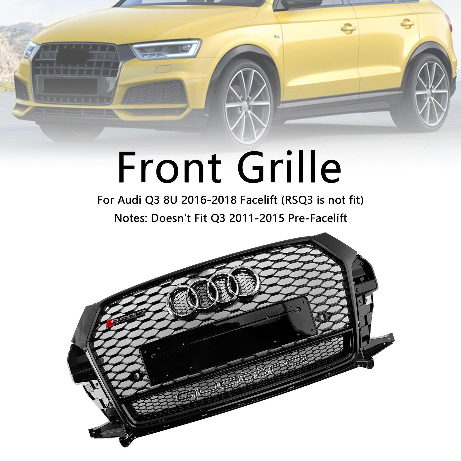 2016-2018 Audi Q3 RSQ3 Style Front Honeycomb Grill Grille Gloss Black