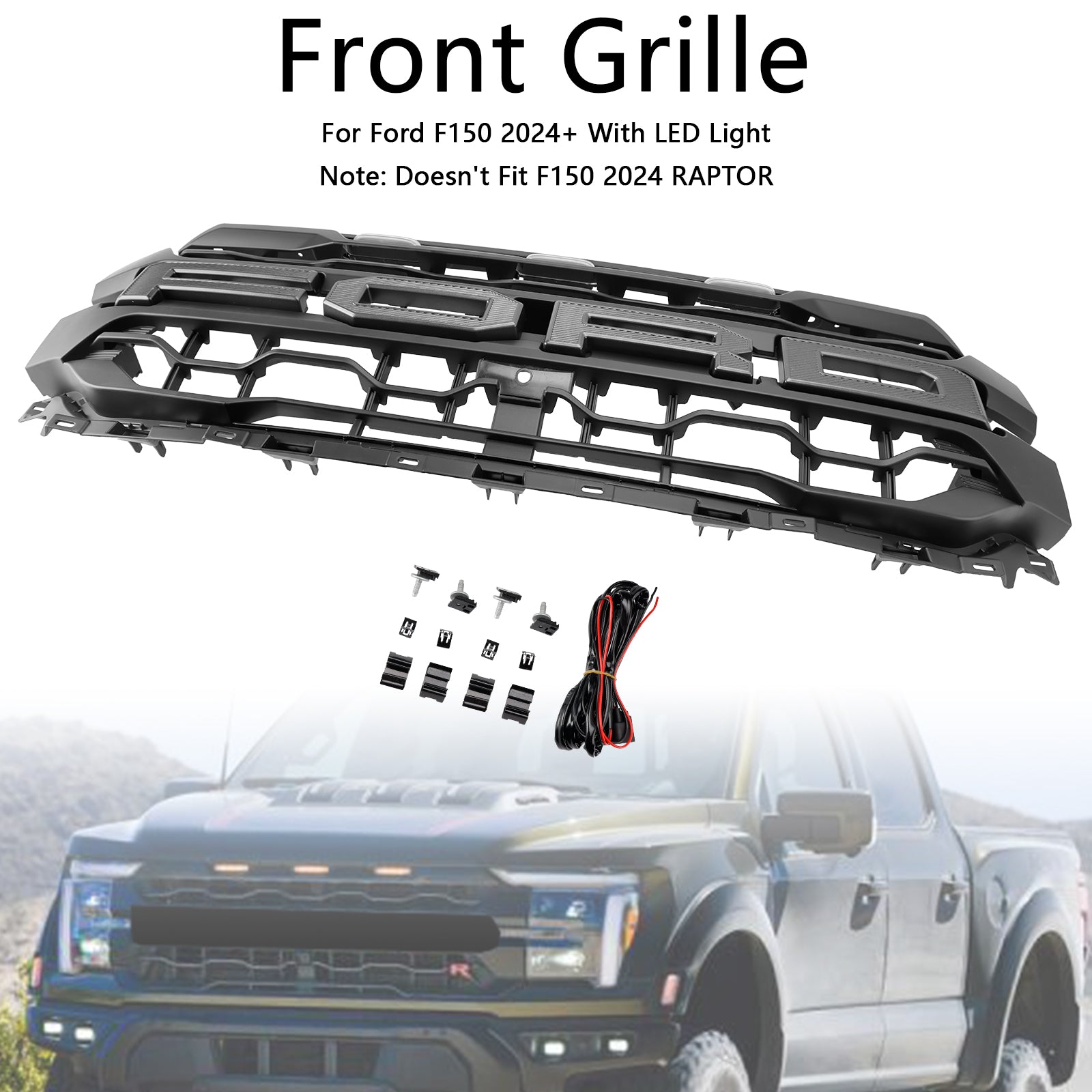 2024+ Ford F150 s čiernym predným nárazníkom mriežky Grill Grill