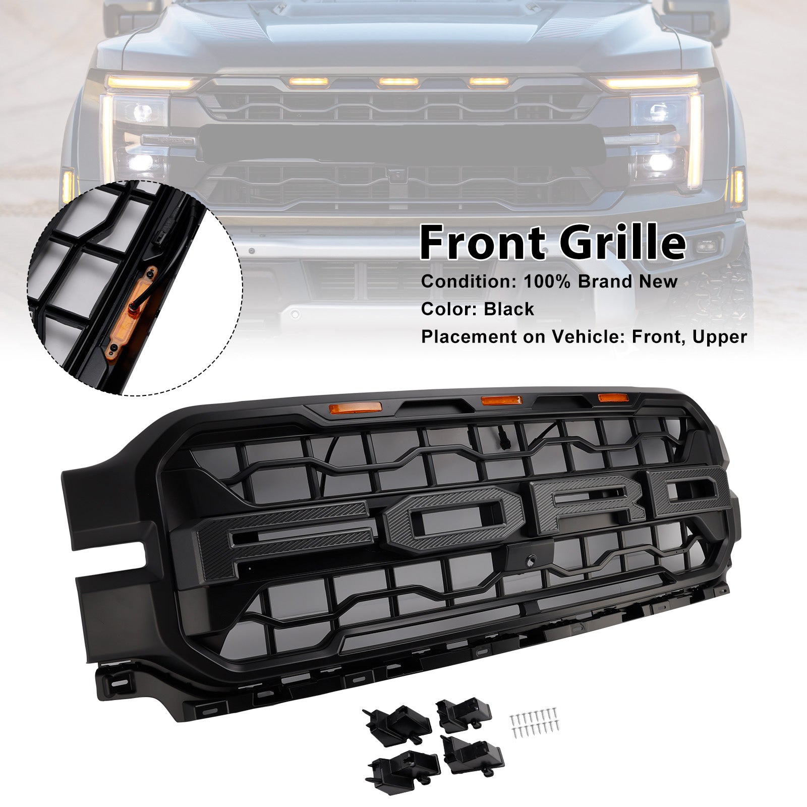 2024+ Ford F150 con griglia per paraurti anteriore nera a LED