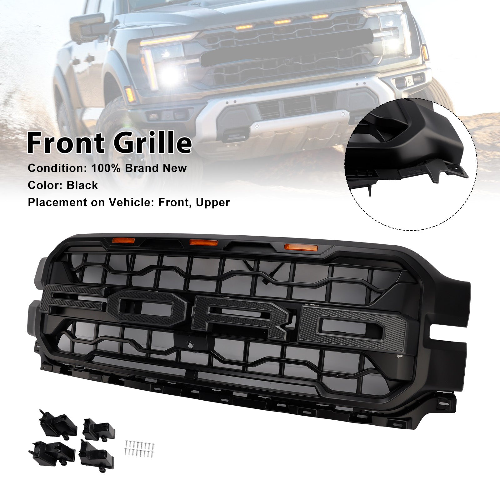 2024+ Ford F150 con griglia per paraurti anteriore nera a LED