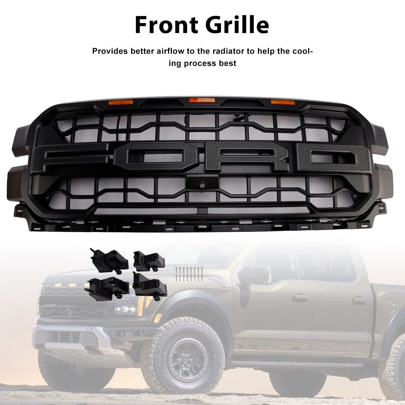 2024+ Ford F150 con griglia per paraurti anteriore nera a LED