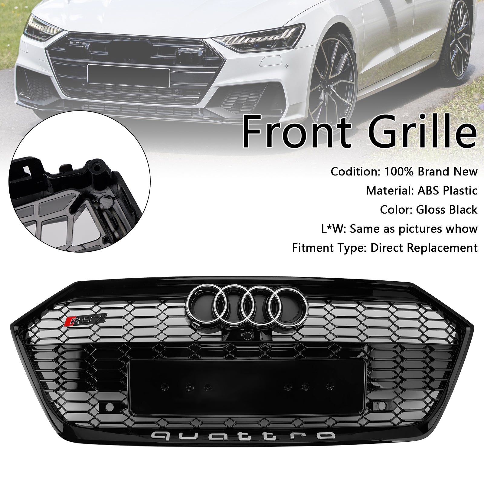 2019-2024 Audi A7 C8/Sline/S7 Gloss Black Front Bumper Grille