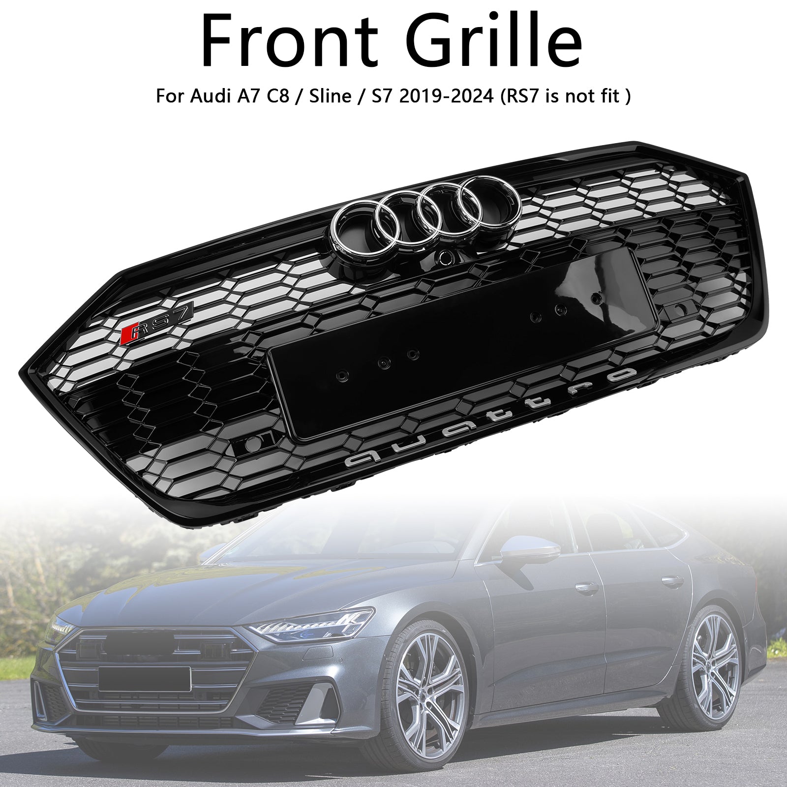 2019-2024 Audi A7 C8/Sline/S7 Gloss Black Front Bumper Grille