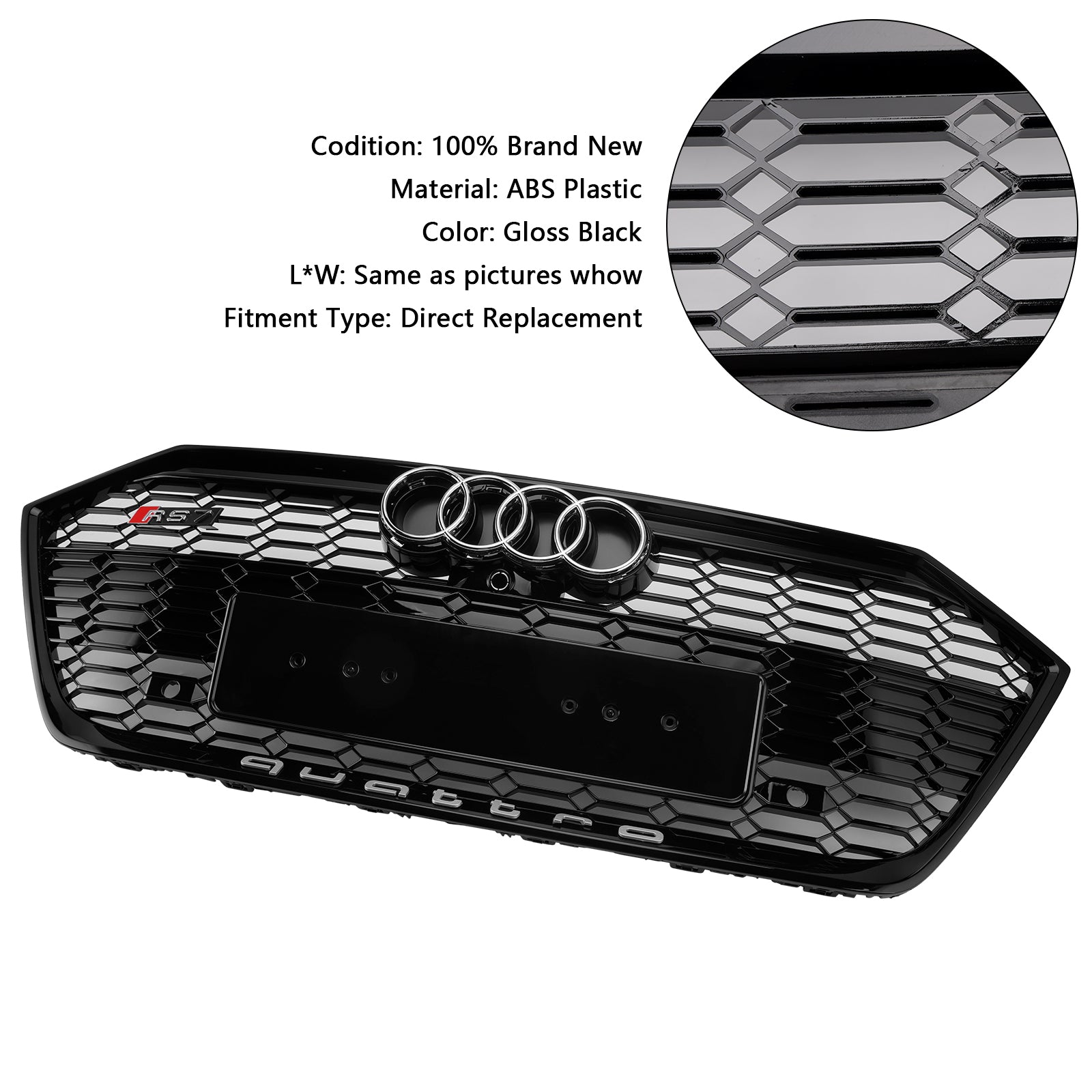 2019-2024 Audi A7 C8/Sline/S7 Gloss Black Front Bumper Grille