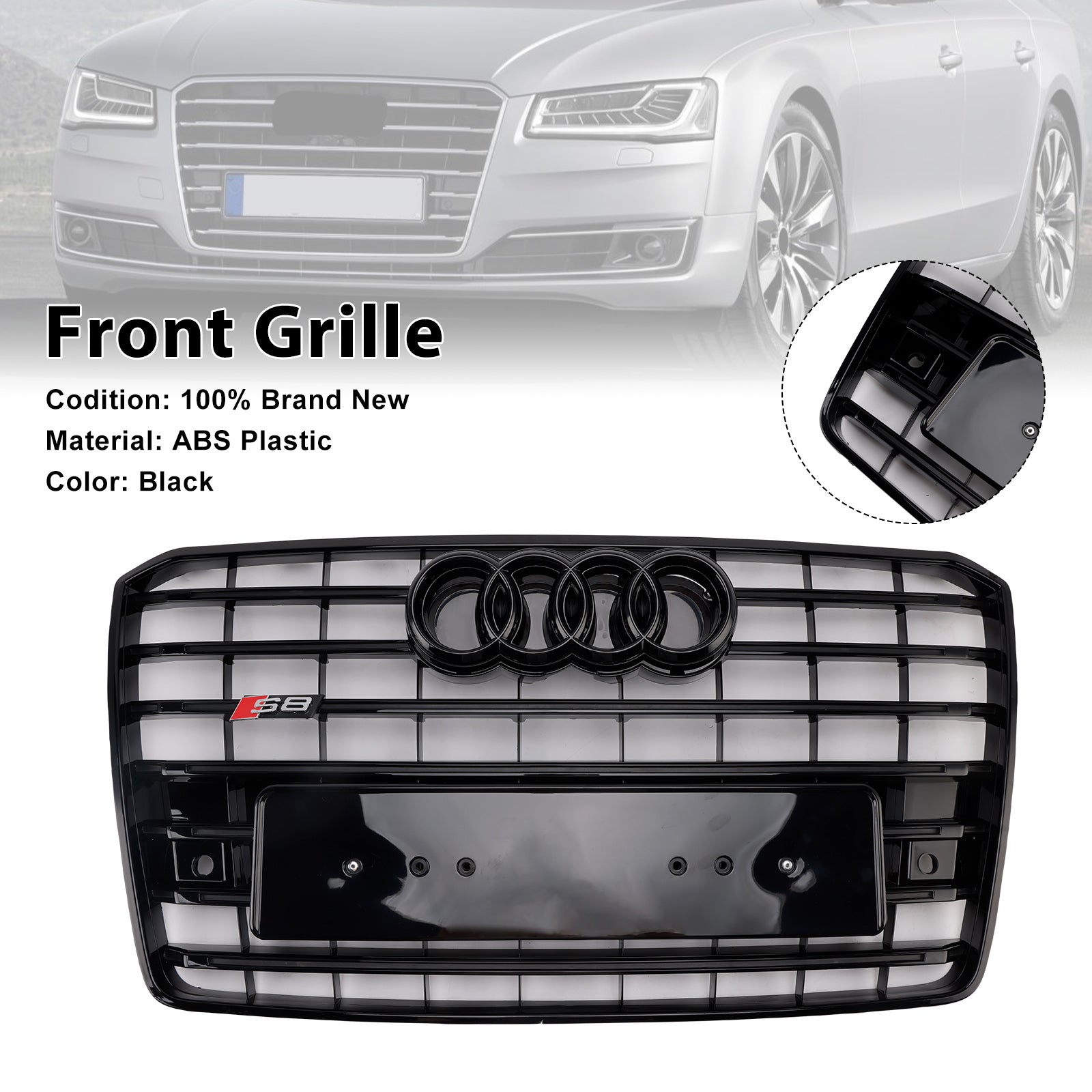 2015-2017 Audi A8 S8 S8 Style avant Bumper Grille Mesh Grill Black