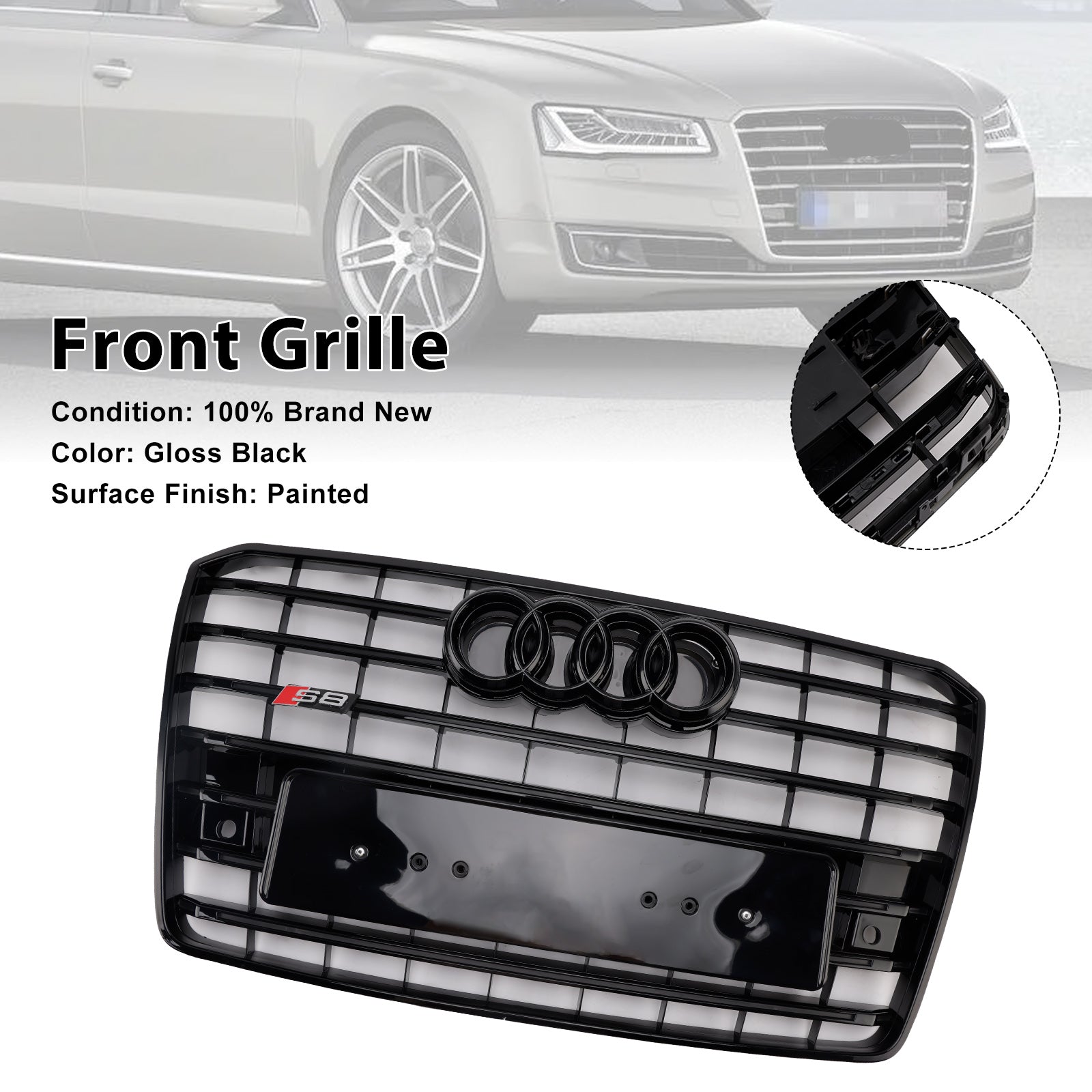 2015-2017 Audi A8 S8 S8 Style avant Bumper Grille Mesh Grill Black