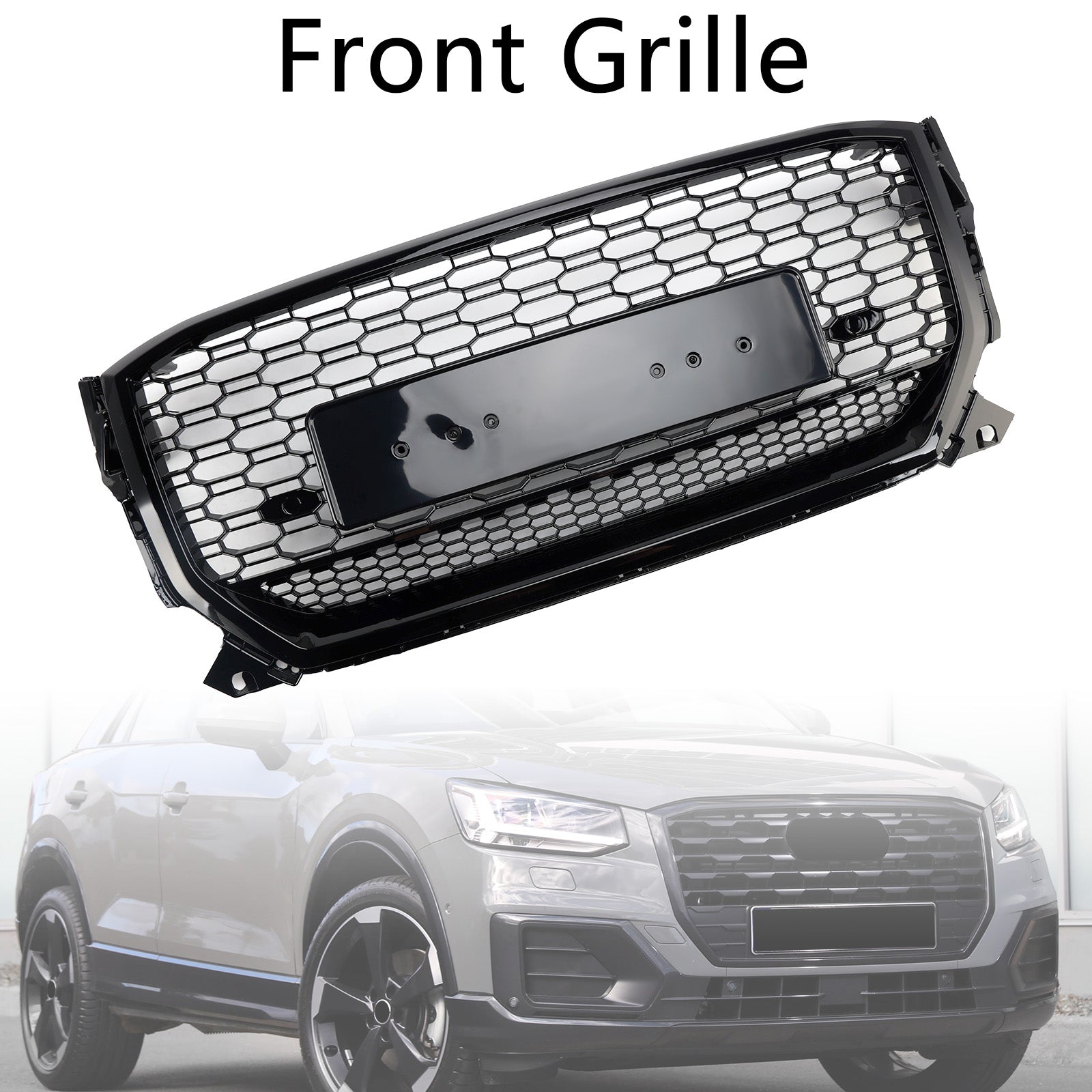 2016-2020 Audi Q2 Pre-Facelift Glanzend zwarte honingraatgrille vooraan