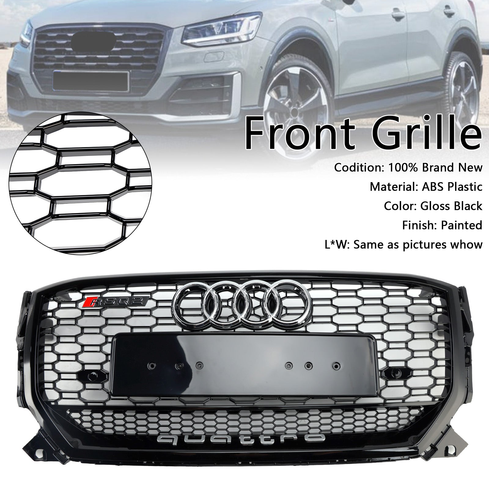 AUDI Q2 2016-2020 préfacelift Bloss Black Front Honeycomb Grille Grill