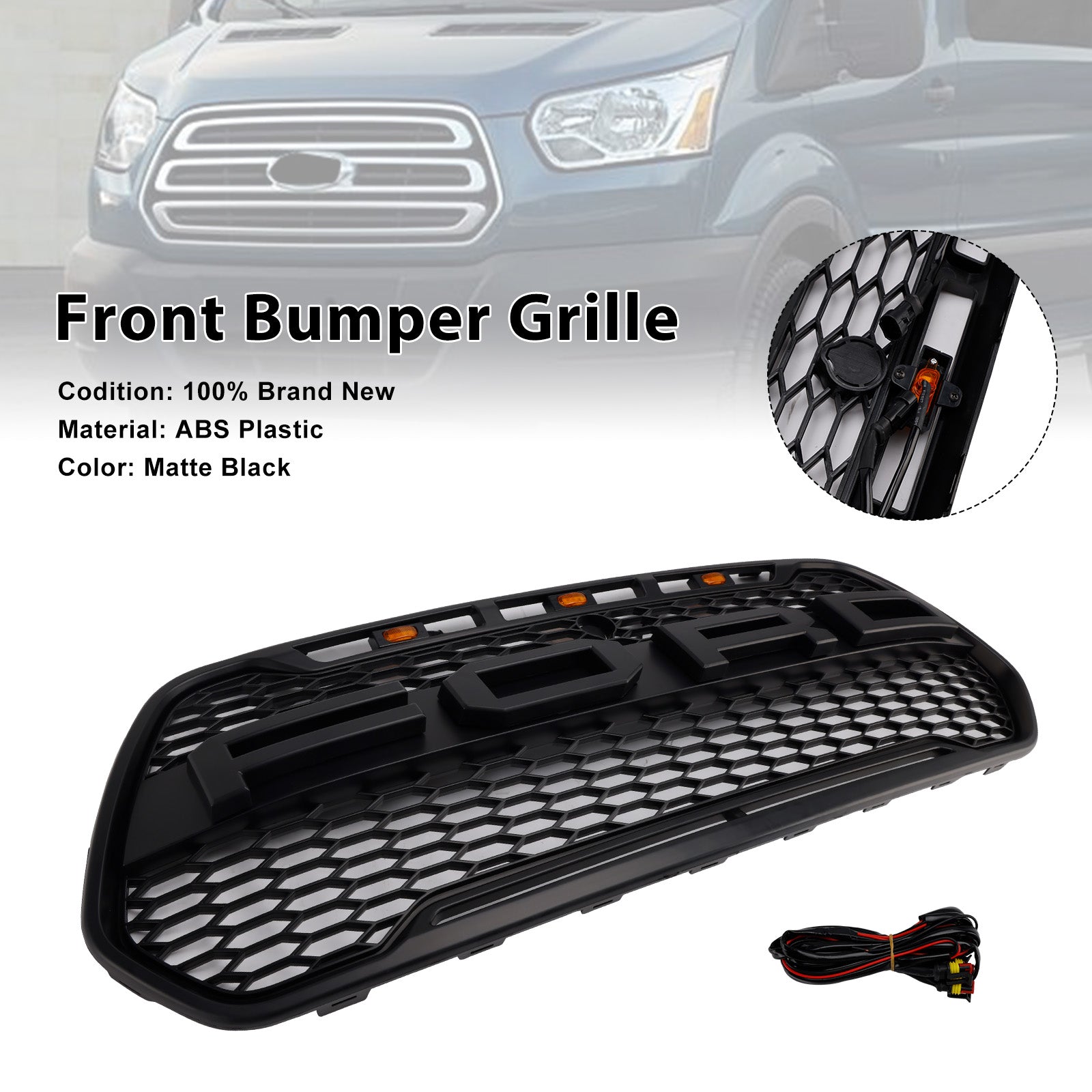 Zwart Voorbumper Grille Grill Fit Ford Transit 150 250 350 350H 2015-2019