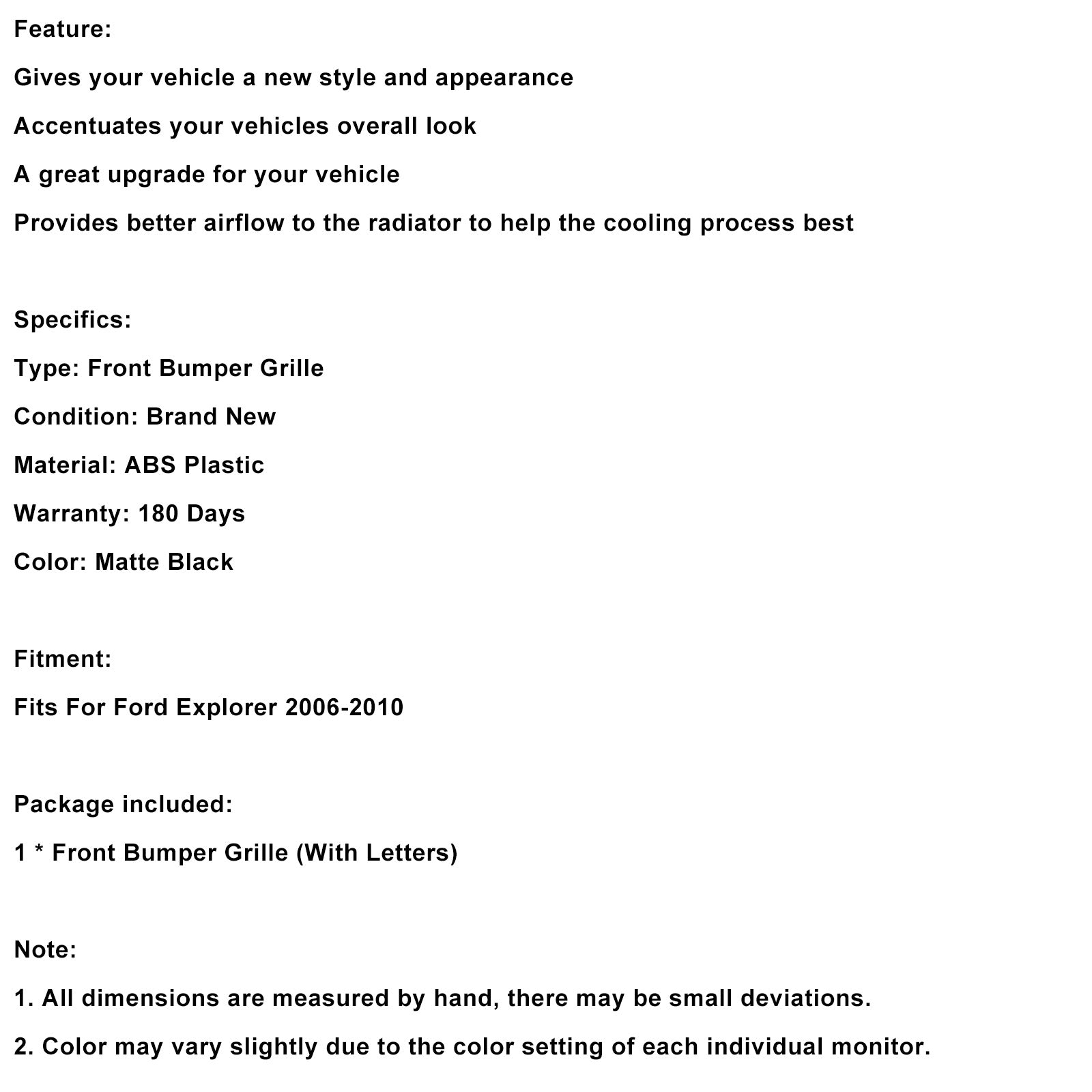 2006-2010 Ford Explorer With Light Black Front Upper Bumper Grill Grille