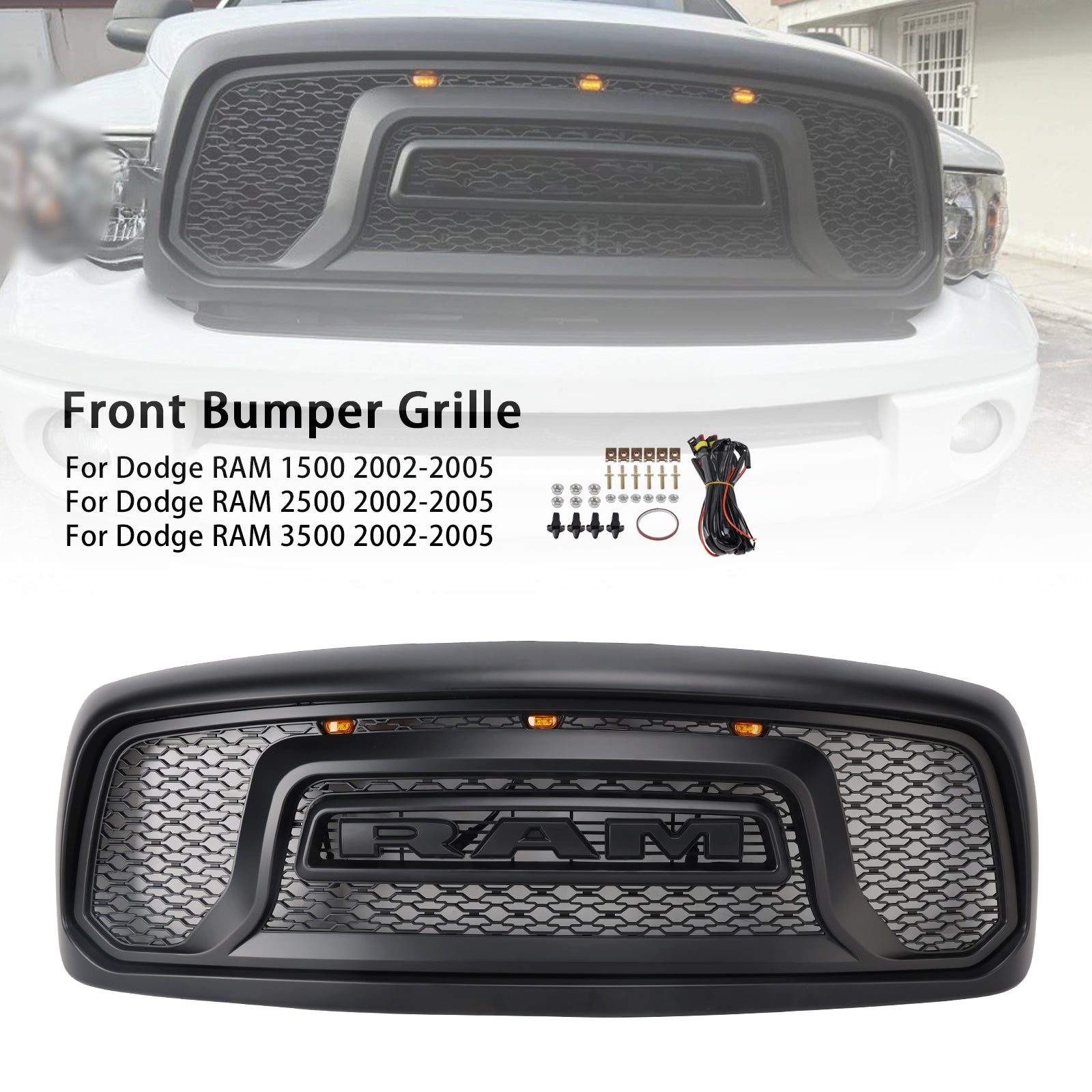 2002-2005 Dodge RAM 1500/2500/3500 Rebel Style Front Bumper Grill Grille