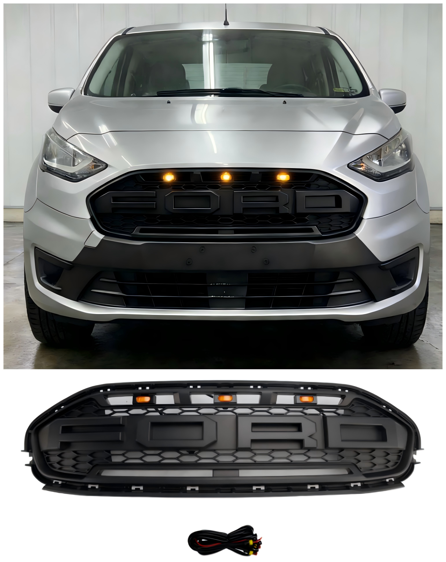 2019 2020 2021 2022 2023 Ford Transit Connect med LED svart främre stötfångargrill