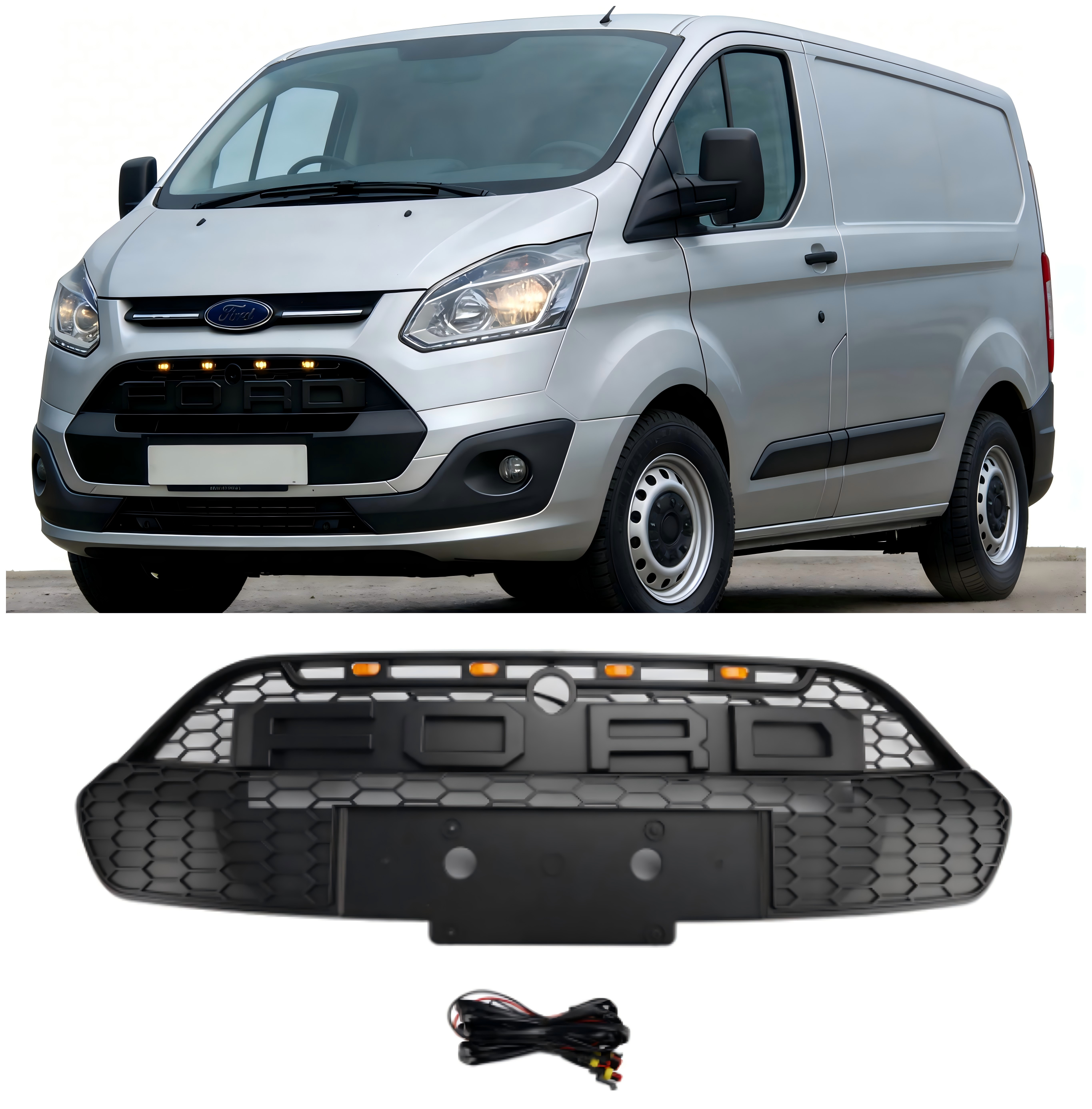 2013 2014 2015 2016 2017 Ford Transit Custom With LED Matte Black Front Bumper Grille Grill
