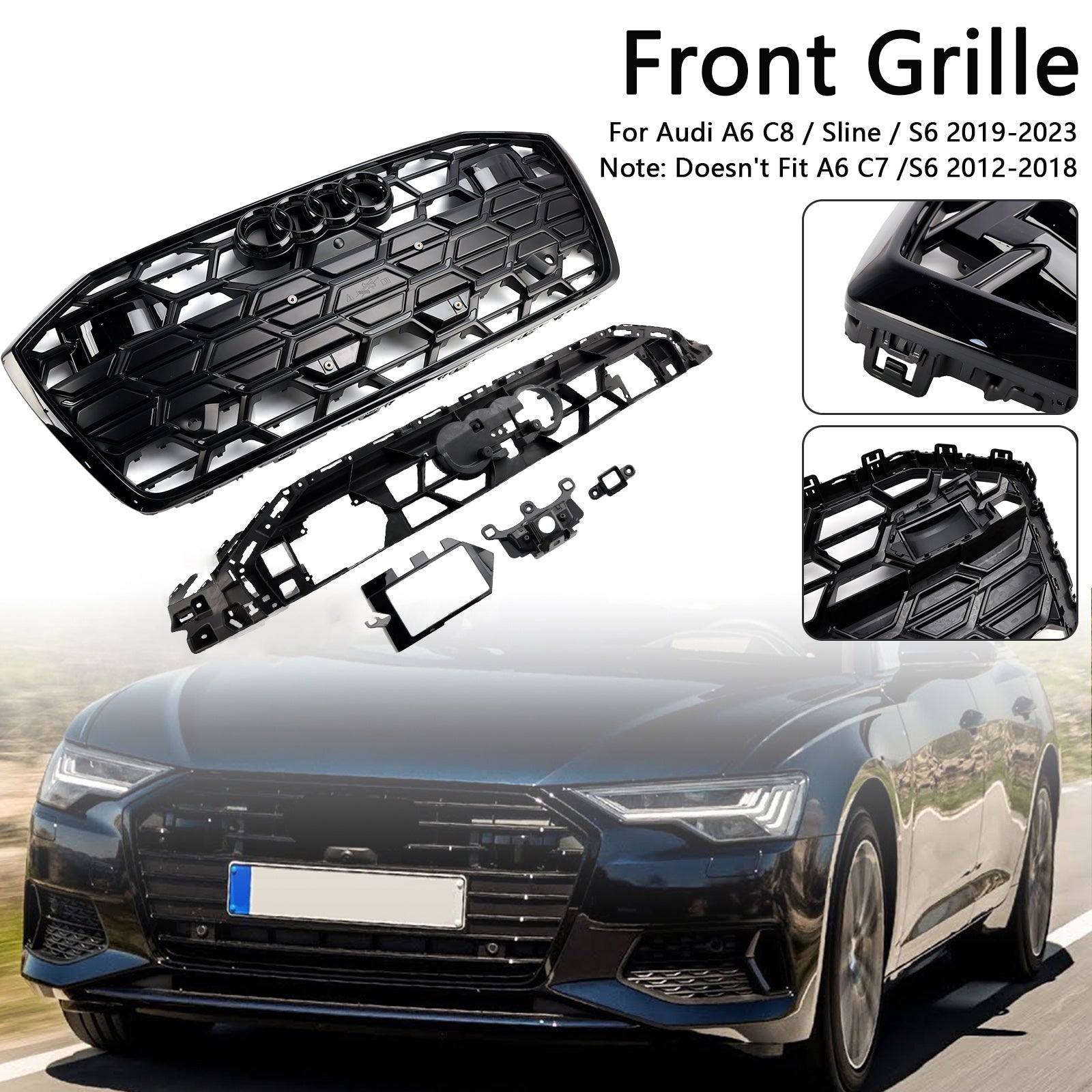 2019 2020 2021 2022 2023 Audi A6 S6 Black Front Challed Grille Grill 4K0853651T