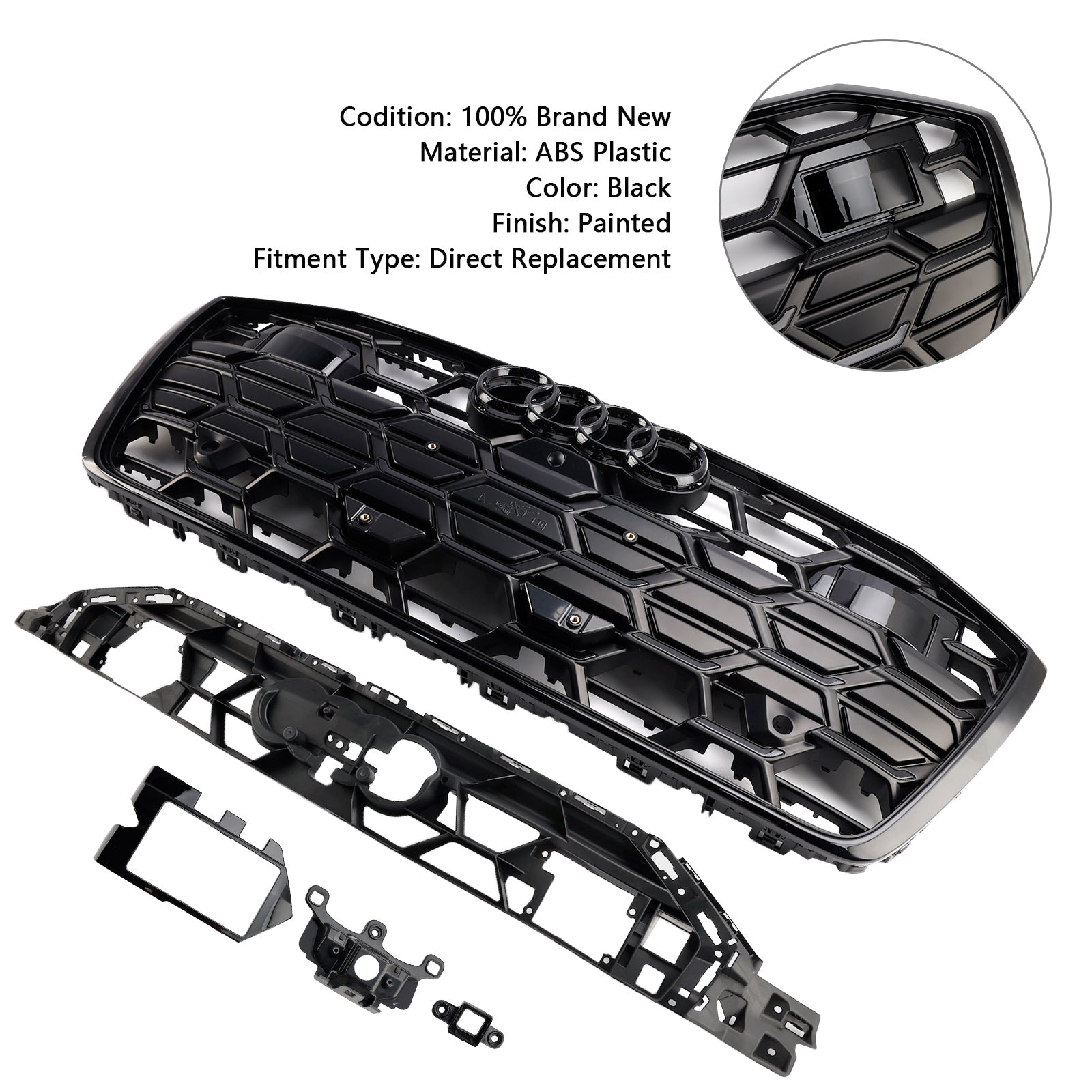 2019 2020 2021 2022 2023 Audi A6 S6 Black Front Challed Grille Grill 4K0853651T