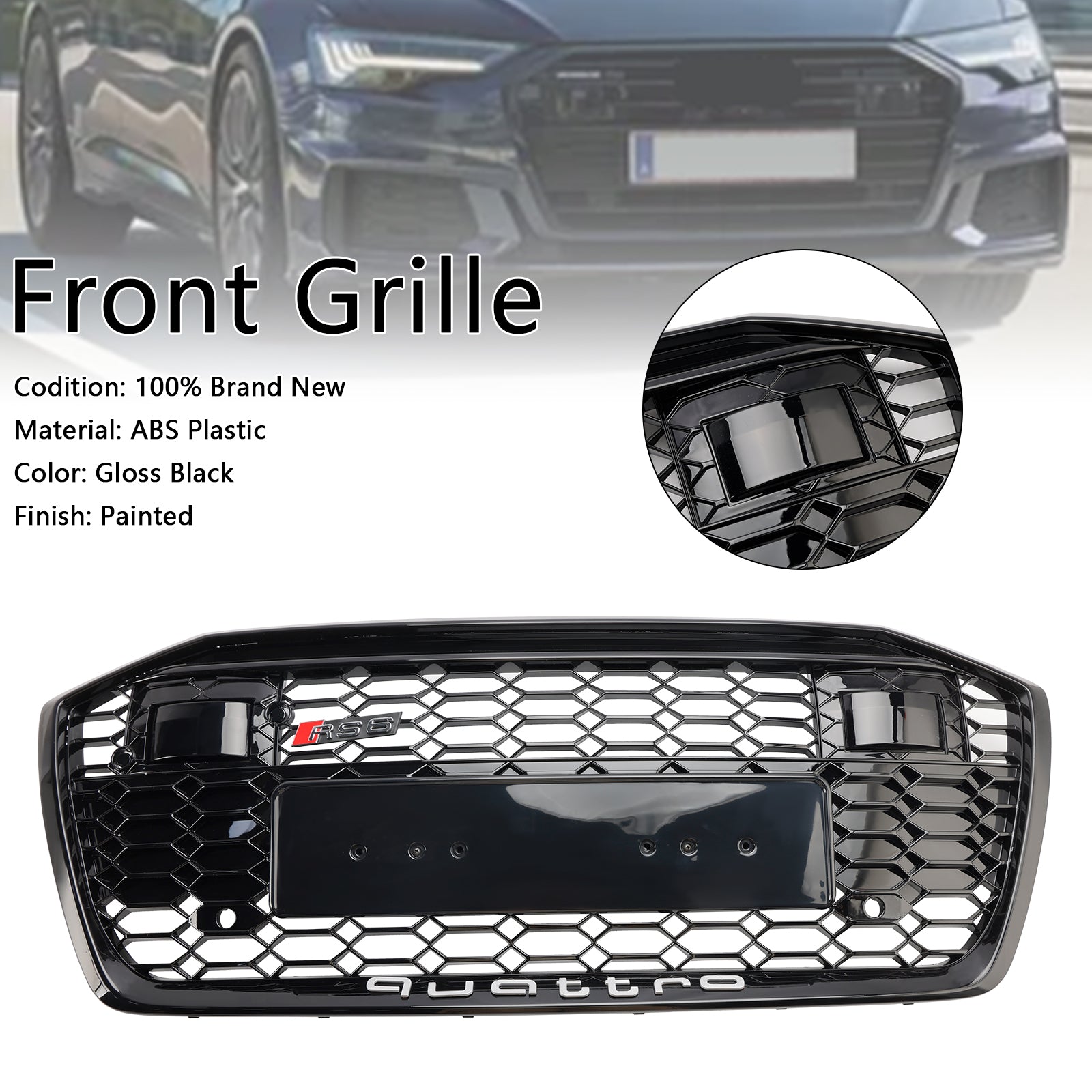 2019-2023 Audi A6 S6 W/ACC RS6 Style Honeycomb Mesh Front Grill Grille