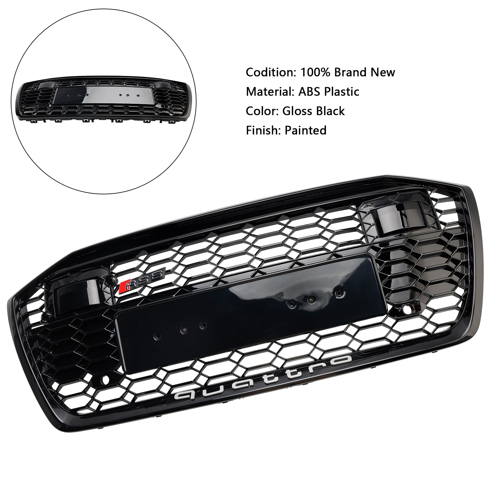 2019-2023 Audi A6 S6 W/ACC RS6 Style Honeycomb Mesh Front Grill Grille
