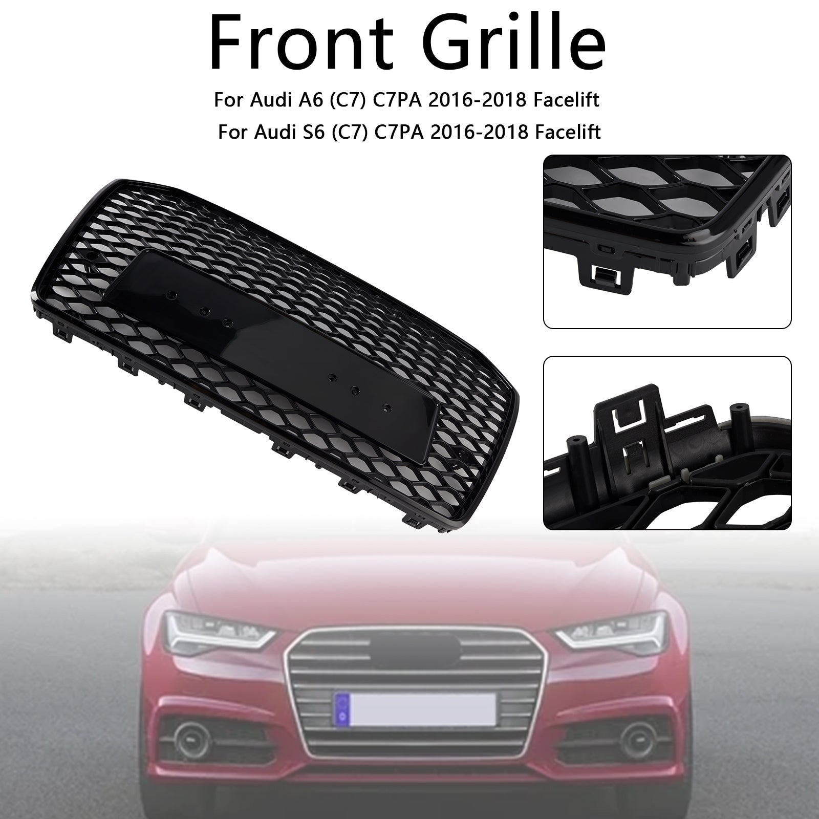 RS6 Stijl Honingraat Mesh Grille Grill Fit Audi A6 S6 C7 2016-2018 Zwart