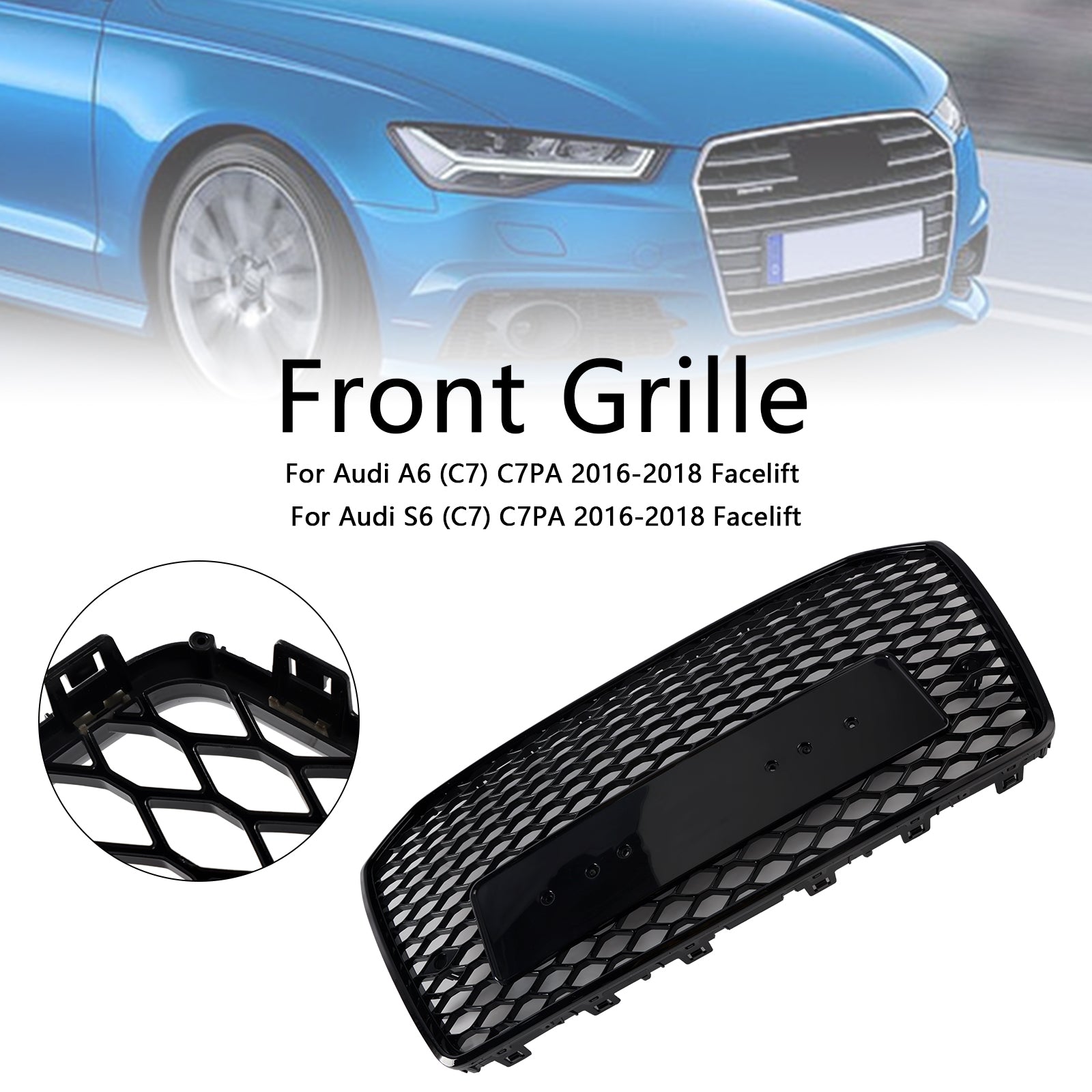 RS6 Stijl Honingraat Mesh Grille Grill Fit Audi A6 S6 C7 2016-2018 Zwart